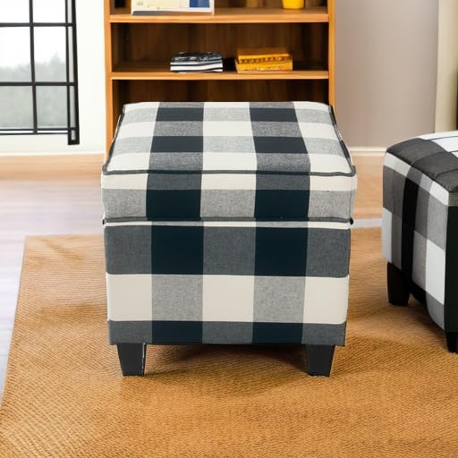HomePop Classic Square Storage Ottoman with Lift Off Lid - Large Black Plaid Ottoman for Living Room & Bedroom | Home Decor Storage Bench for Shoes, Blankets & Toys | Perfect for Small Space Organization