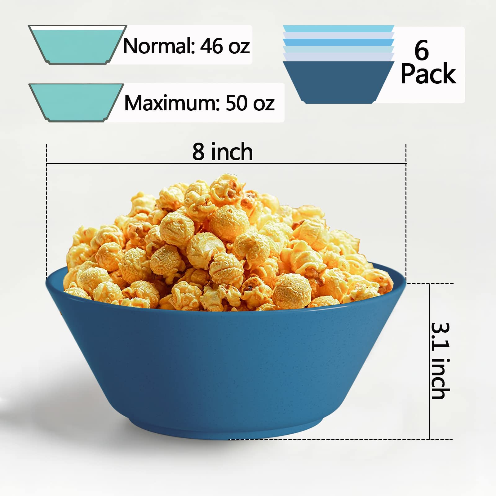 50 Oz Large Unbreakable Wheat Fiber Cereal & Salad Bowls Set - BPA-Free, Microwave & Dishwasher Safe, Stackable for Oatmeal, Snacks, Soups - Perfect for Family Meals, Picnics, and Party Serving