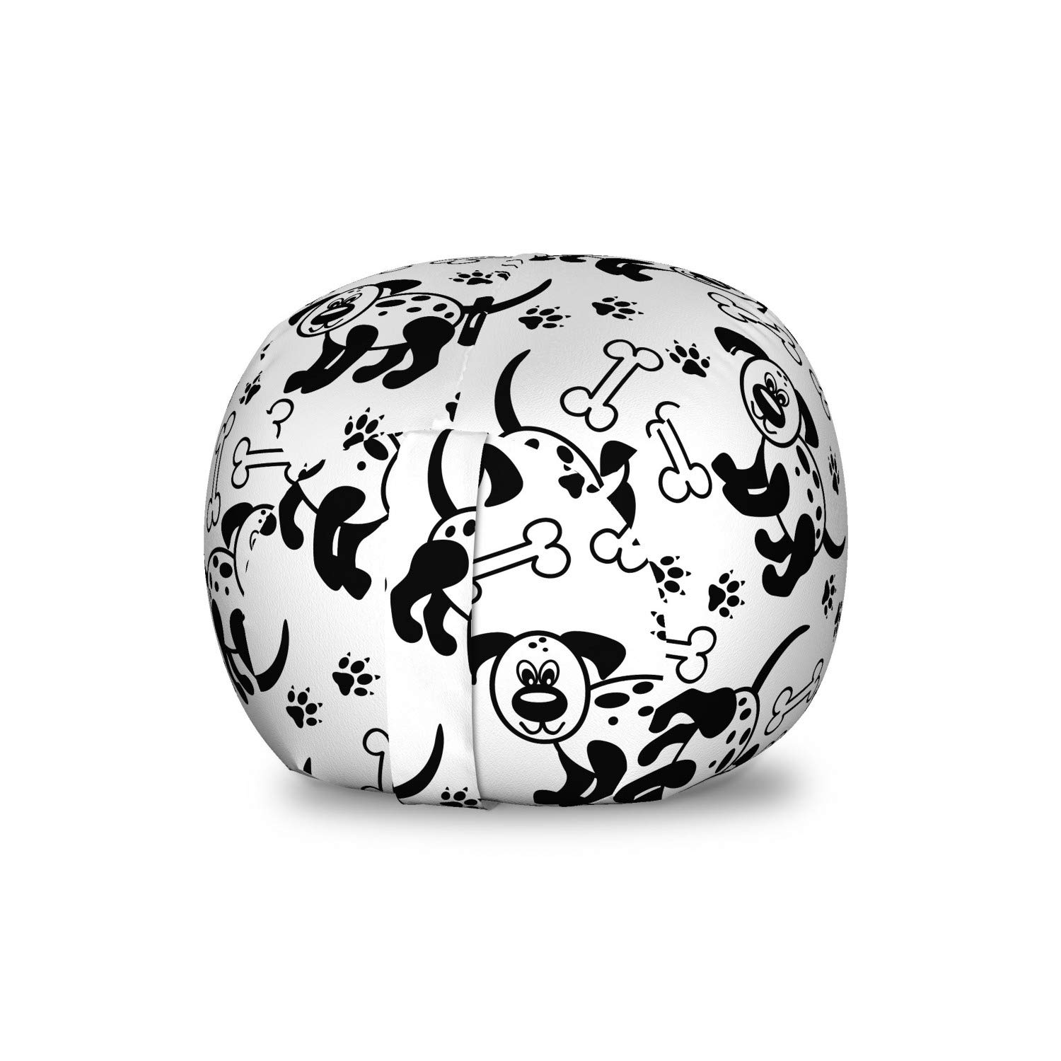 Ambesonne Washable Dog Toy Storage Bag Chair - Monochrome Puppy Paws Pattern, Small Size Charcoal Grey & White - Perfect for Pet Playroom, Nursery or Living Room Organization