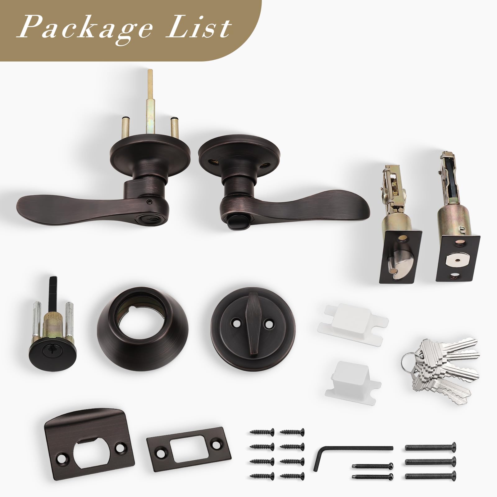 3 Pack Oil Rubbed Bronze Exterior Door Handle with Deadbolt - Wave Style Keyed Alike Entry Lockset for Home Security