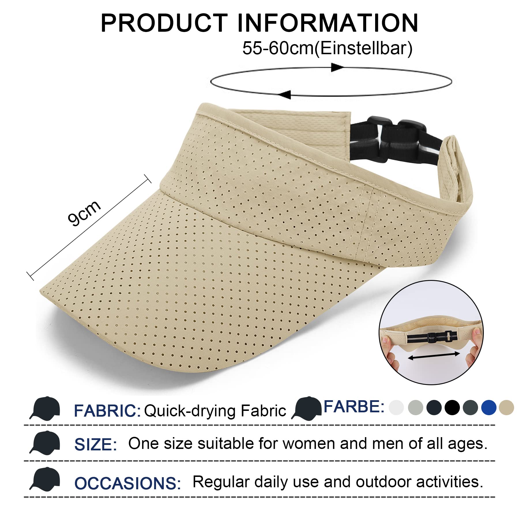 Women's Adjustable Sun Visor Hat - Cotton Twill Sports Cap for Golf, Beach, Running & Tennis - UV Protection Outdoor Sun Hat for Summer Activities
