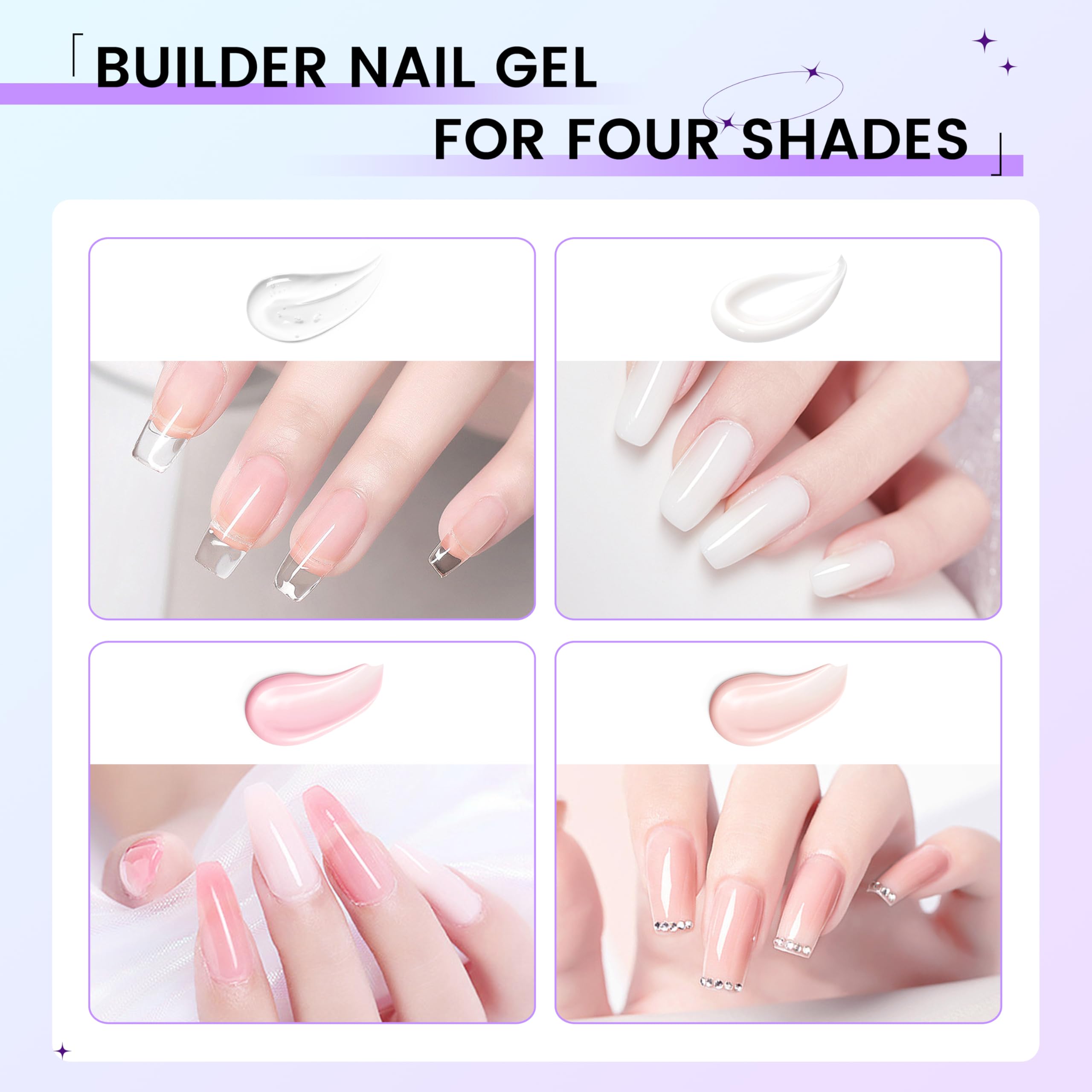 Professional UV Builder Hard Gel for Nails - 3oz Clear, Pink & White Poly Nail Gel Kit | Salon-Quality Nail Strengthener & Builder Gel | Perfect for DIY Manicures, Nail Extensions & Acrylic Overlays