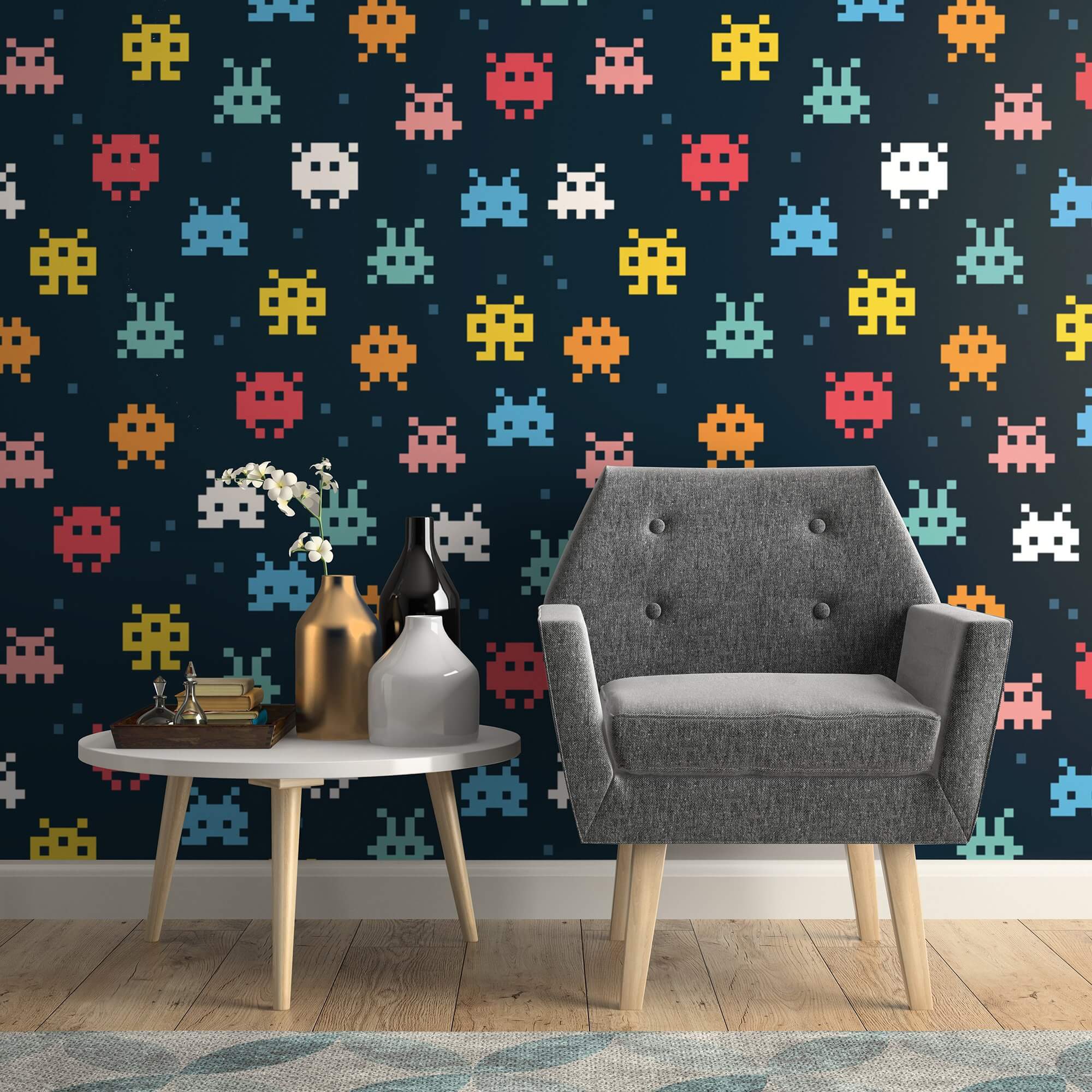 Blue and Yellow Space Themed Peel and Stick Removable Wallpaper for Kids Room Decor - Easy DIY Nursery, Playroom, or Bedroom Wall Covering