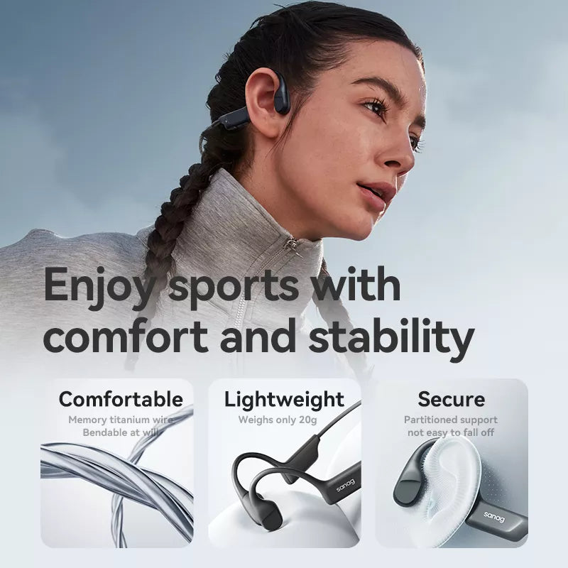 Sanag B22S Pro Open Ear Wireless Bluetooth Bone Conduction Headphones - Sweatproof for Running, Cycling & Outdoor Sports