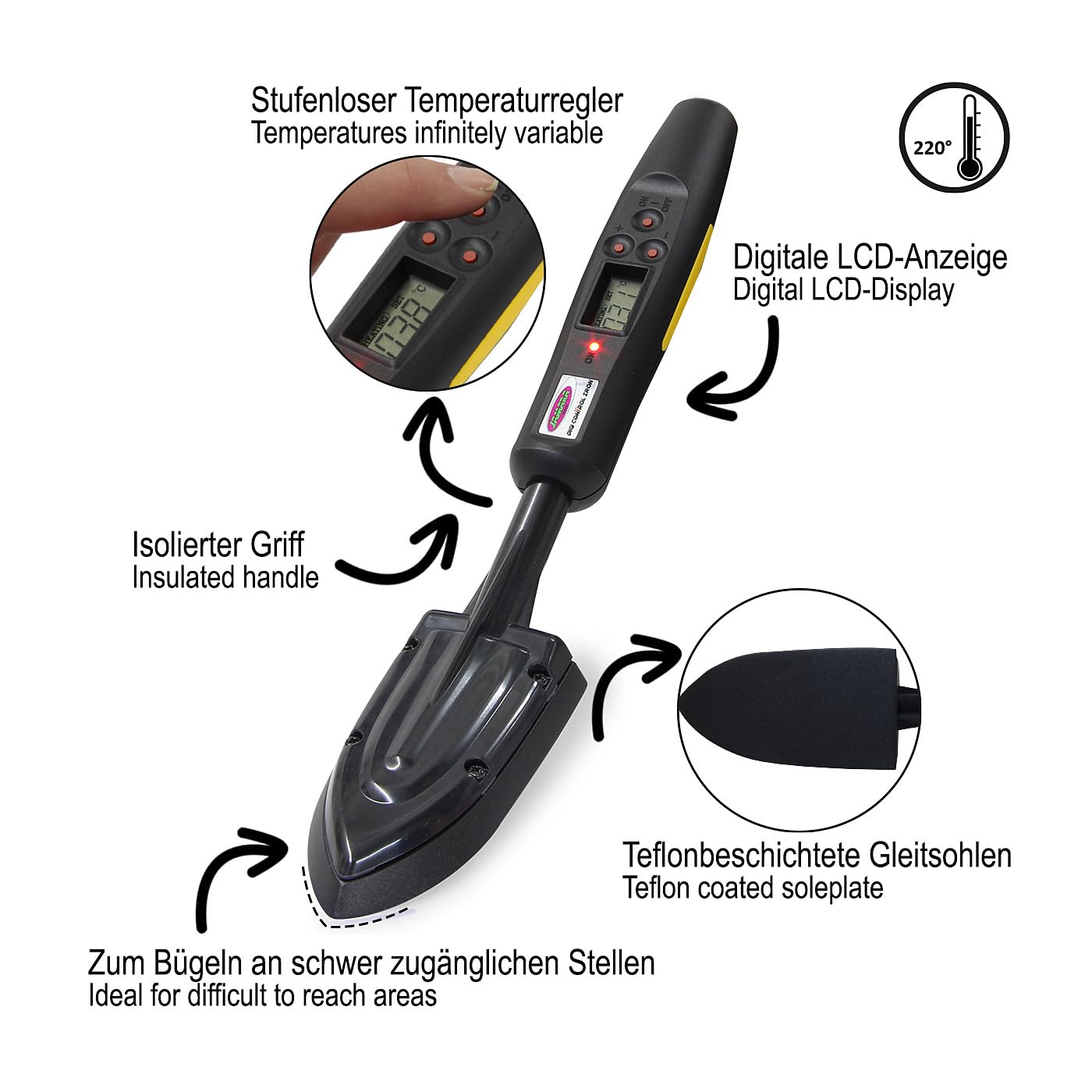 Jamara 172130 Digital Control Iron Leaf - Black | Perfect for DIY Crafts, Scrapbooking & Home Decor Projects