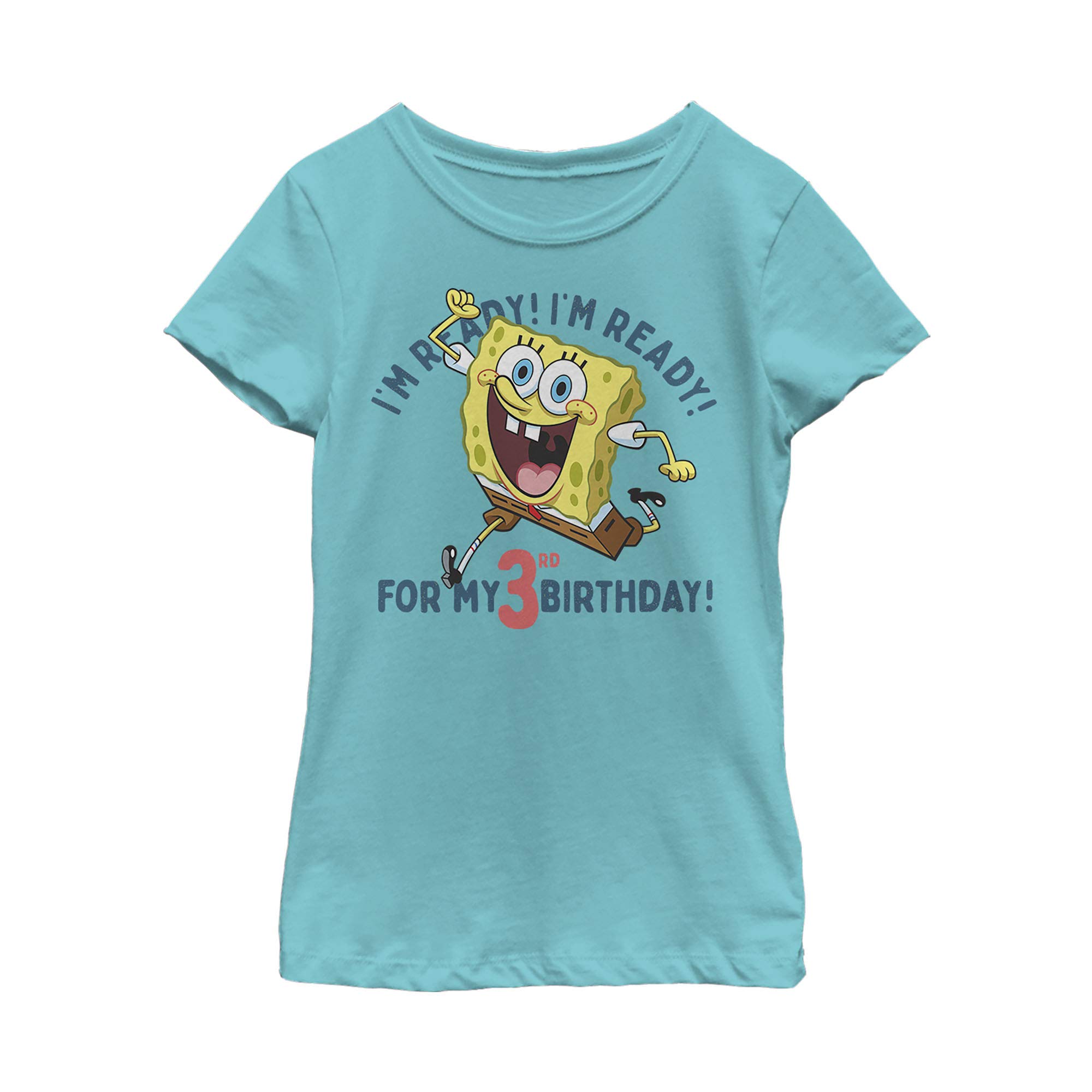 SpongeBob SquarePants Ready to Turn Three Girls Short Sleeve T-Shirt | Fifth Sun Soft Cotton Graphic Tee | Birthday Party Outfit & Casual Wear