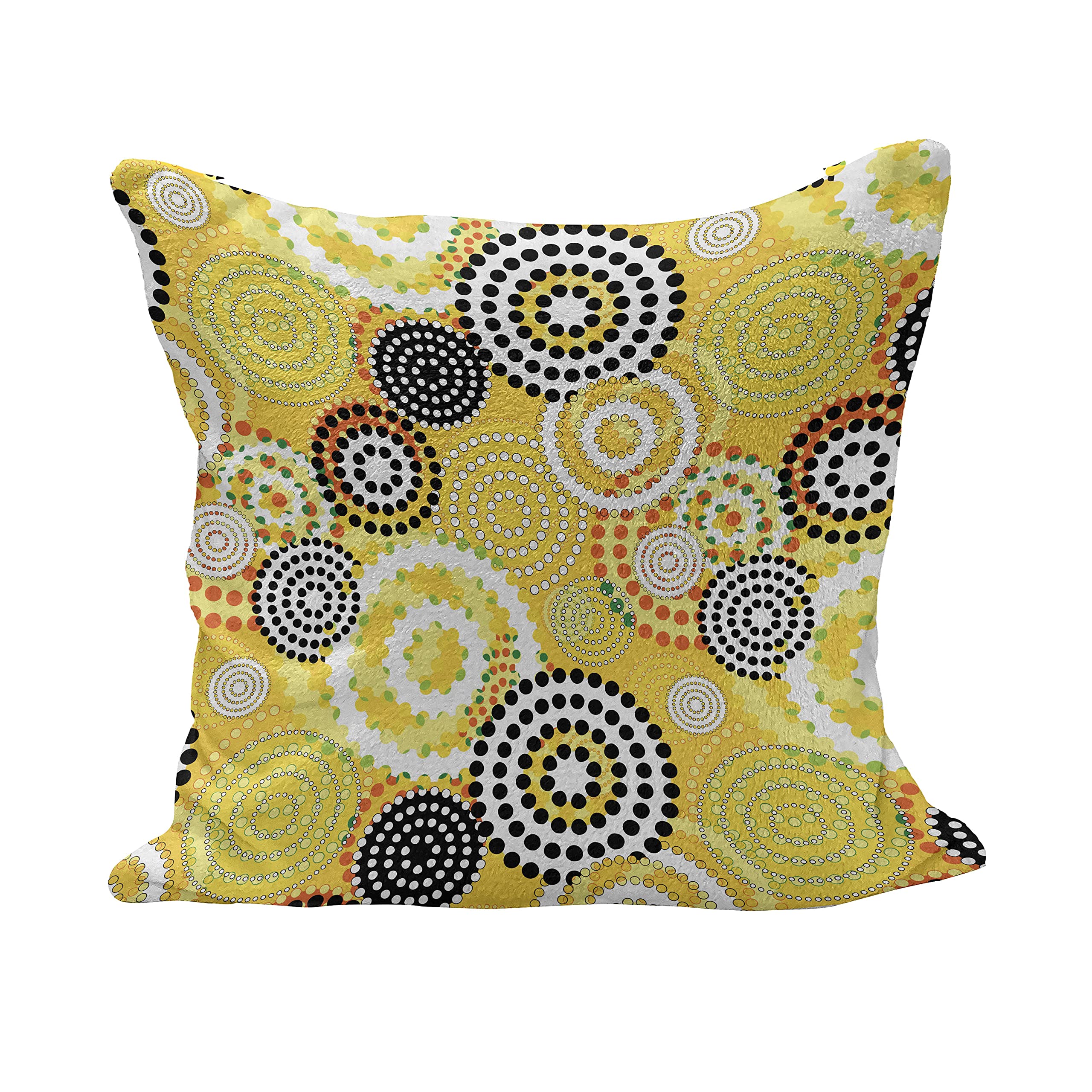 Ambesonne Geometric Fluffy Throw Pillow Cover 16x16 Inches - Retro Psychedelic Style with Colorful Ring Dots Design, Decorative Square Cushion Case in Mustard Yellow for Living Room, Bedroom & Sofa Decor
