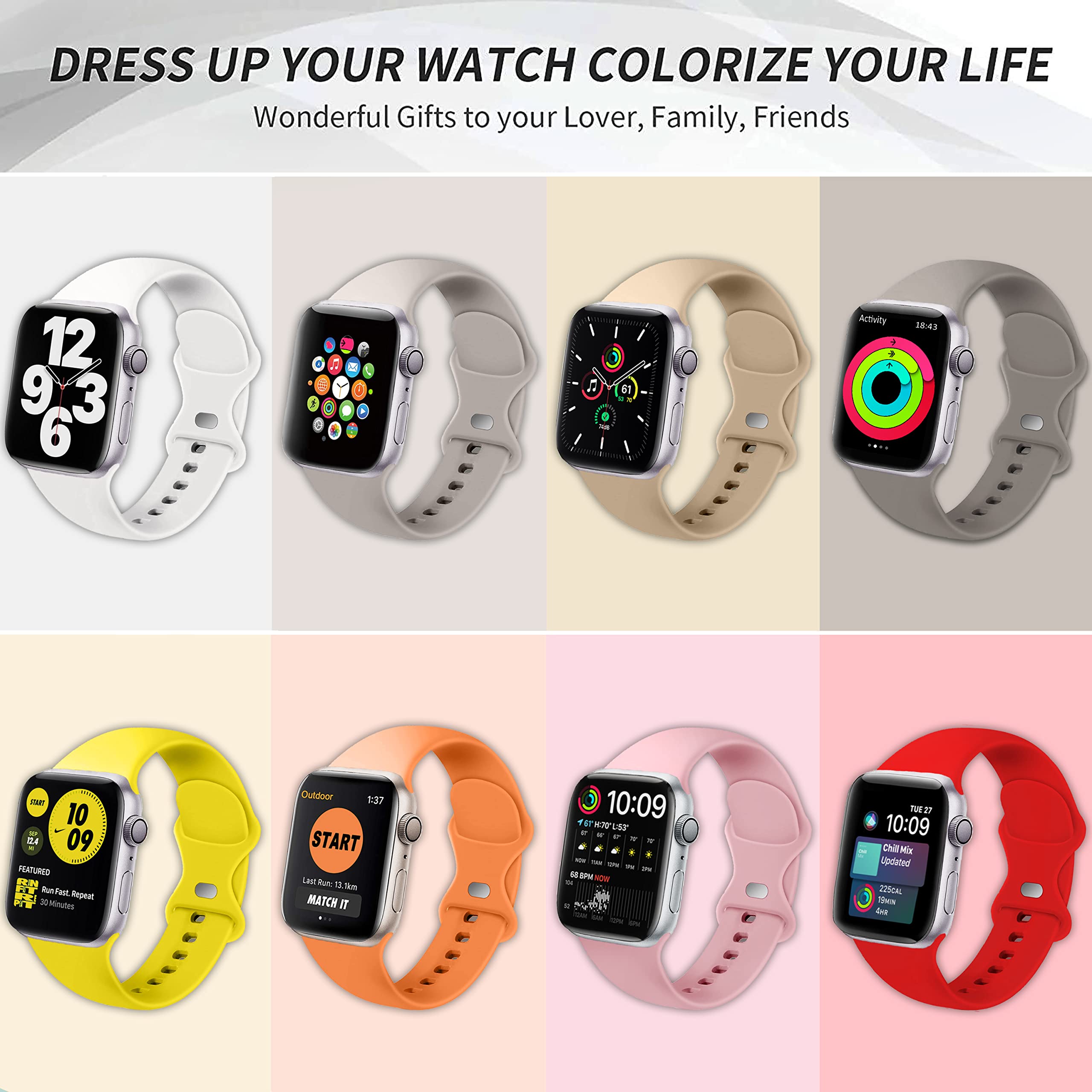 Premium Soft Silicone Apple Watch Bands 38mm 40mm 41mm - Sport Replacement Strap with Classic Clasp for iWatch Series SE/7/6/5/4/3/2/1 - Comfortable & Durable for Women & Men - Perfect for Workouts, Running & Everyday Wear