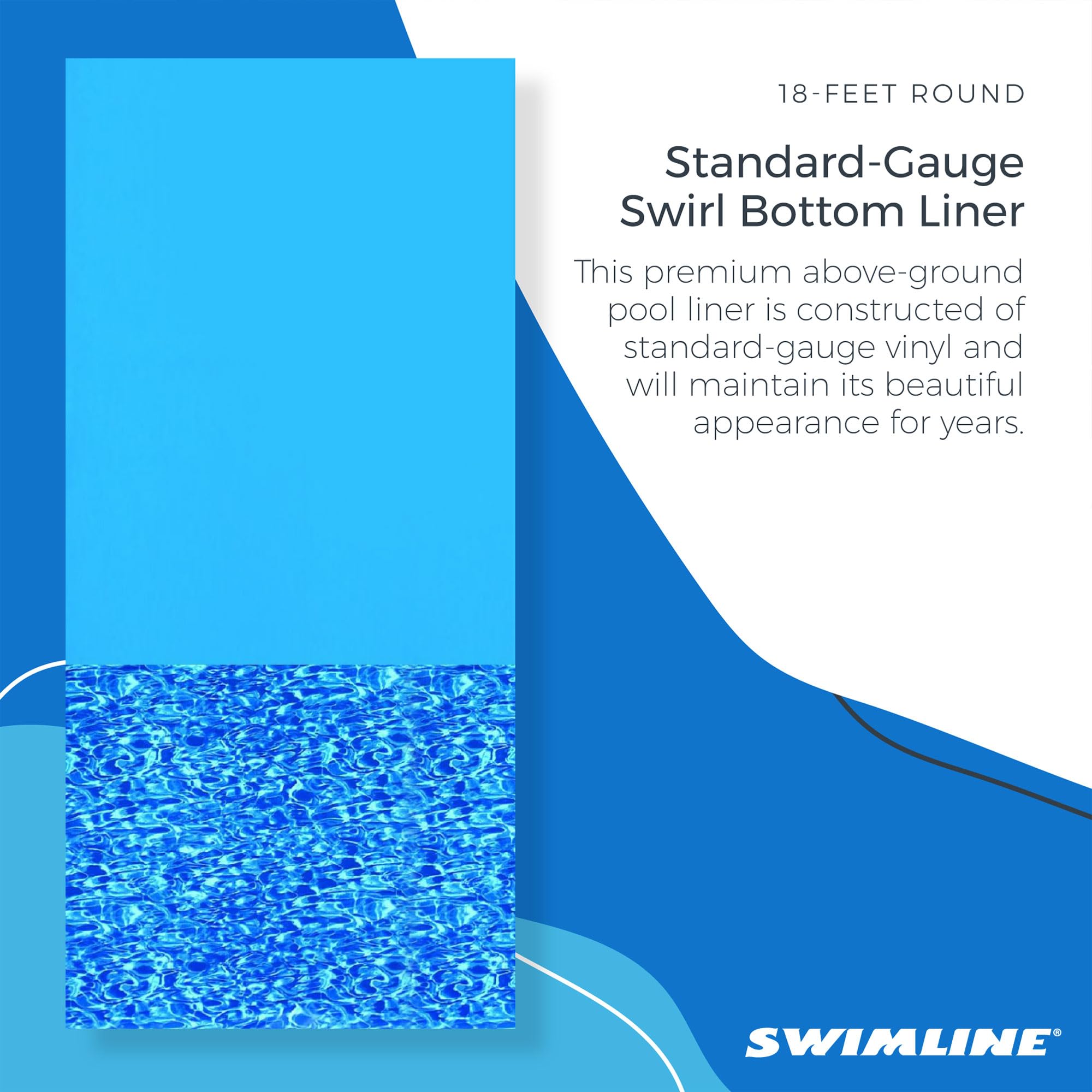 18ft Round Durable 20-Gauge Vinyl Pool Liner Cover for 48-52in Above Ground Pools - Blue | Swimline | Weather-Resistant Overlap Design for Swimming Pool Protection & Maintenance