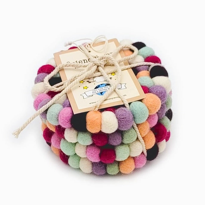 Eco-Friendly Wool Coasters Set of 6 - Natural Fiber Drink Coasters for Hot & Cold Beverages - Perfect for Home, Office, or Restaurant Use