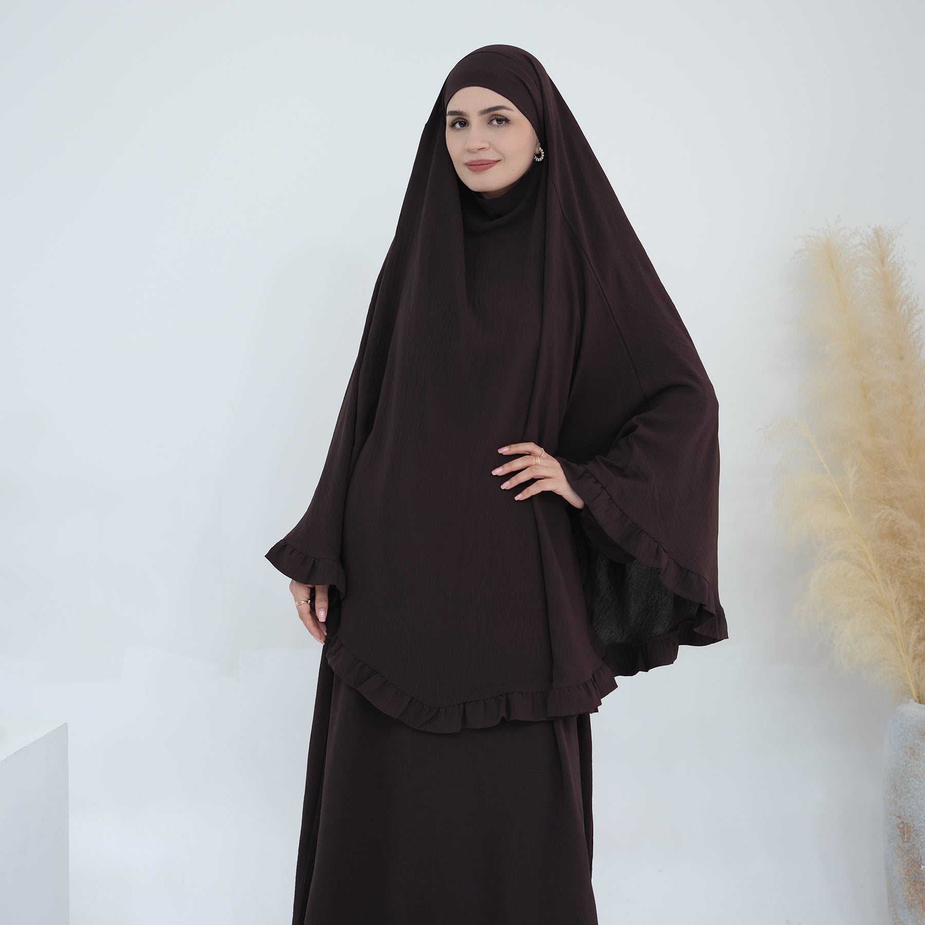 Premium Muslim Abaya Khimar Set - Modest Islamic Prayer Dress for Women (Coffee) - Perfect for Prayer, Mosque, and Special Occasions