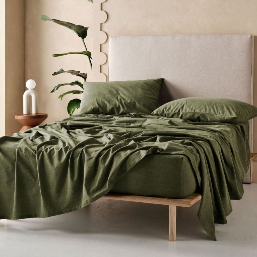 Premium Flannelette Plain Dyed Moss Sheet Set - Soft & Breathable Bedding by LINEN HOUSE - Perfect for Cozy Winter Nights & Cold Weather Comfort