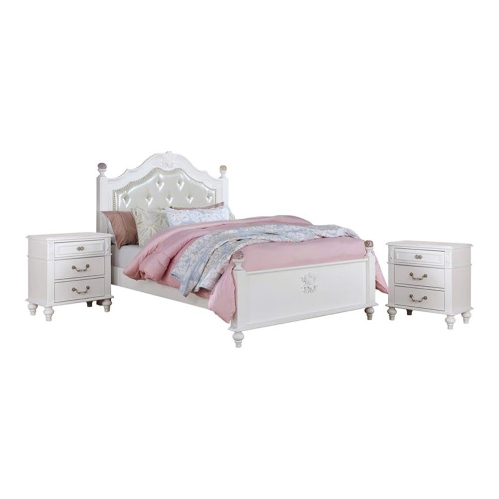 Furniture of America Mondu 3-Piece White Wood Bedroom Set - Full Size Bed Frame with 2 Nightstands for Modern Home Decor | Perfect for Master Bedroom, Guest Room & Apartment Living