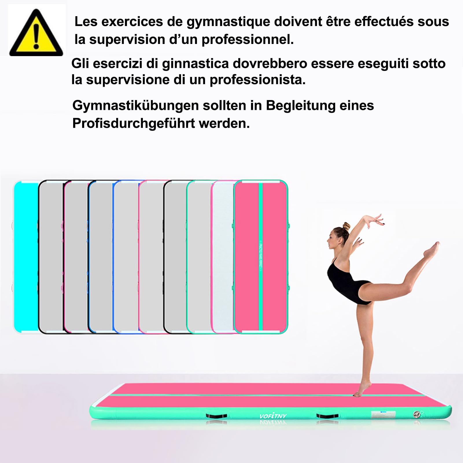 VOFiTNY Inflatable Gymnastics Air Mat - Foldable Tumbling Track with Air Barrel & Octagon Mat - Includes Electric Pump for Home Gym, Kids Play & Backyard Training - Perfect for Cheerleading, Yoga & Fitness Exercises