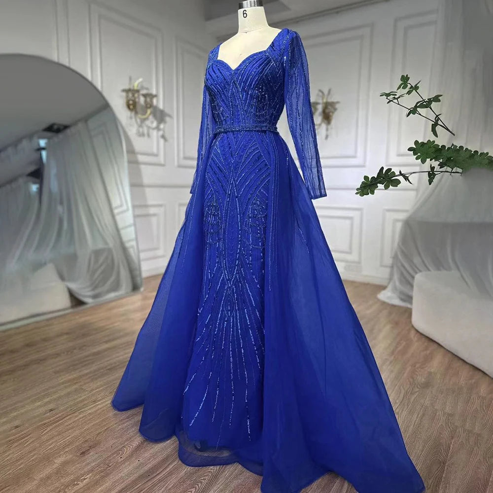 Serene Hill Muslim Royal Blue A-Line Sweetheart Beaded Luxury Dubai Evening Dress Gown for Women - Wedding, Party, Special Occasions 2025 LA72221 | Perfect for Formal Events, Bridal Showers & Evening Galas