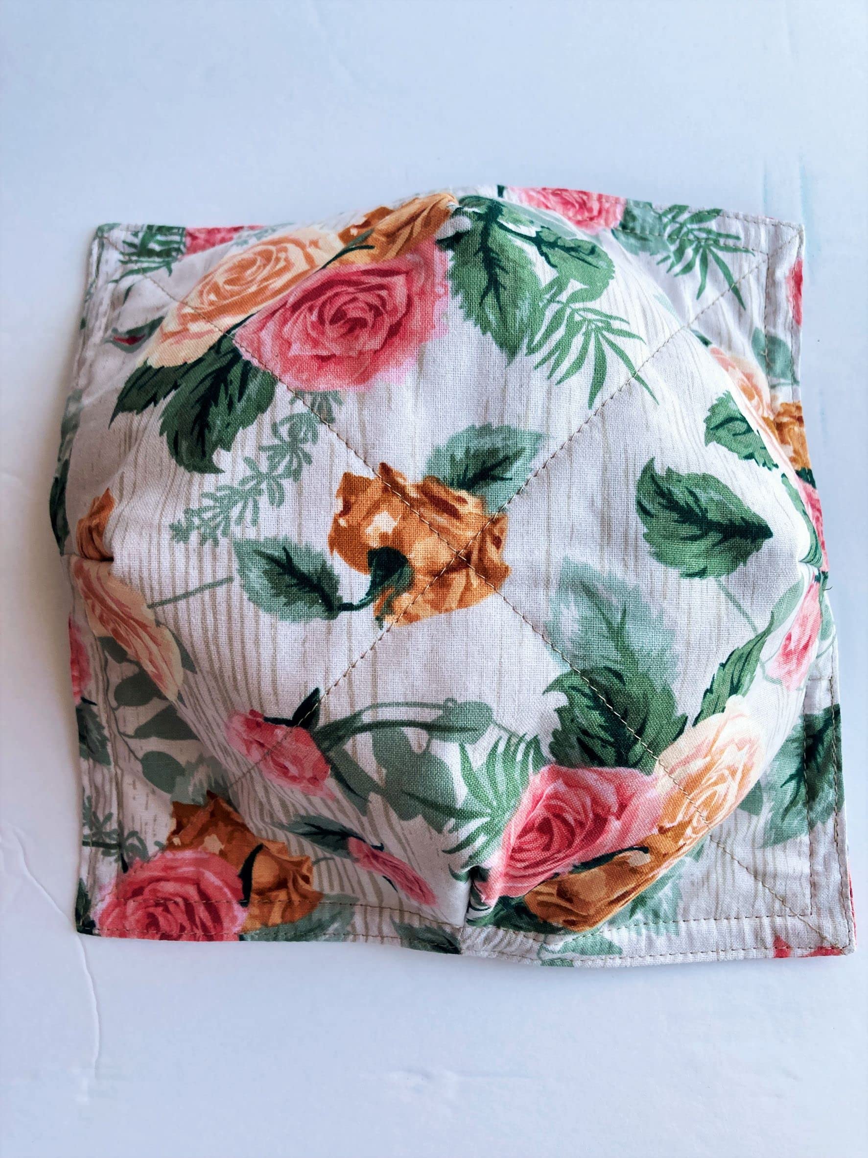 Set of 2 Microwave Bowl Cozies - Emily Floral Cotton Hot Pads for Bowls (8.5 Inches) - Grey with Pink & Teal Green Print - Perfect for Hot Soup, Oven Dishes & Microwave Meals