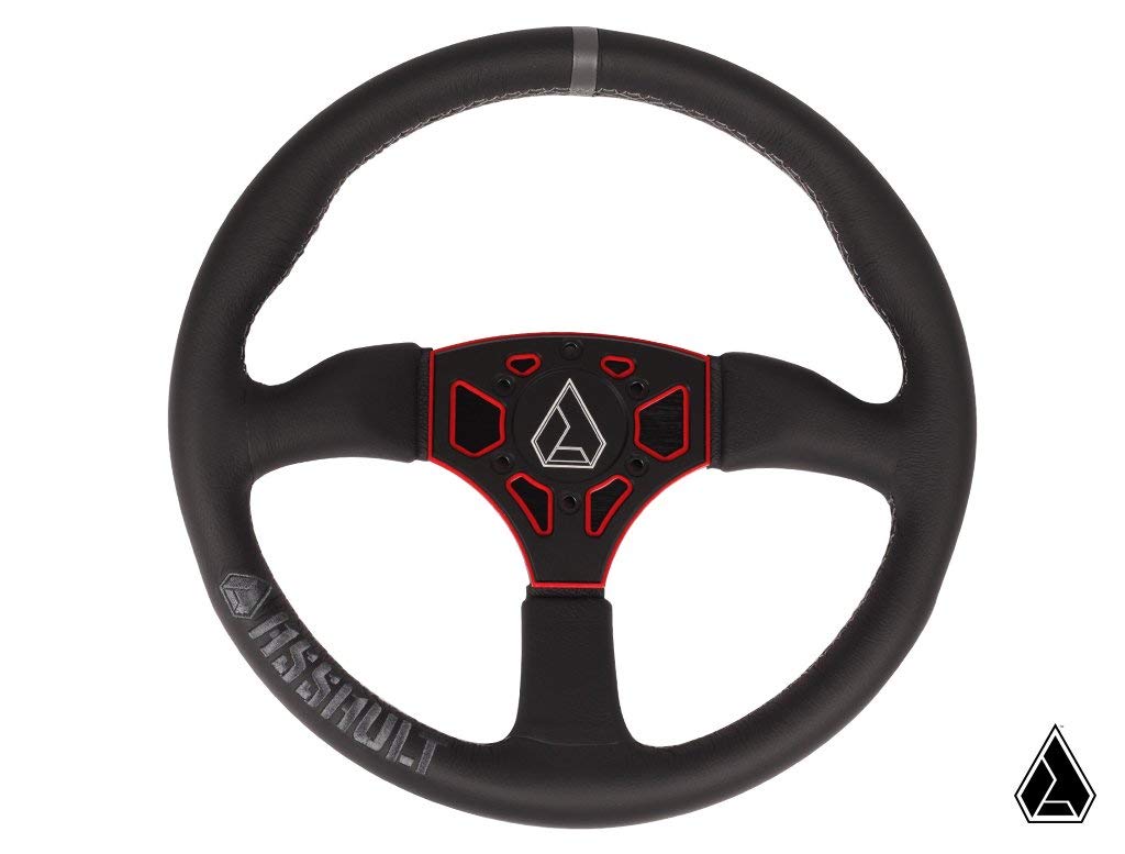 Assault Industries 350R Performance Steering Wheel - Grey Stitch & Red PLT for Racing & Drifting - Perfect for Track Days & Street Driving