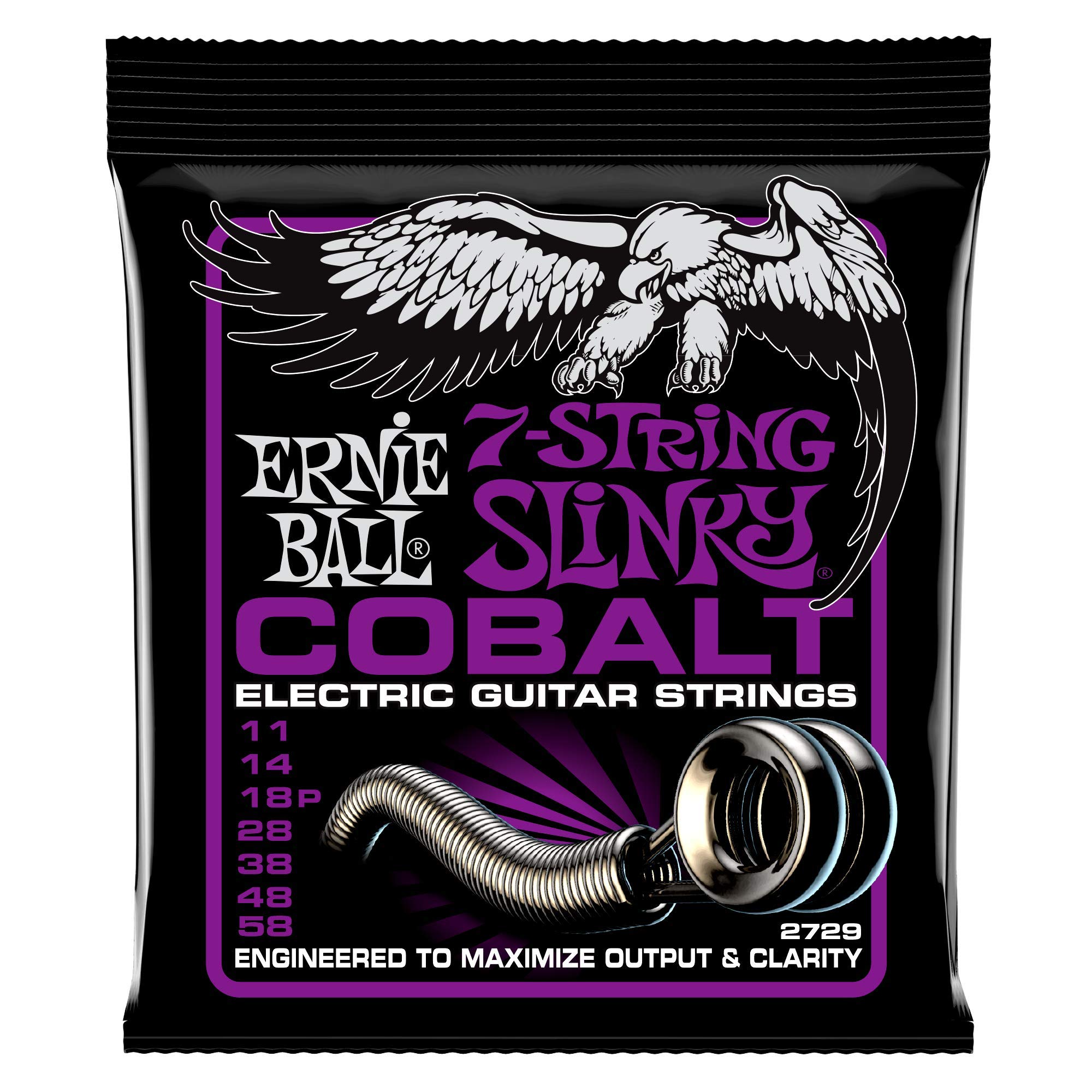 Ernie Ball 2729 Cobalt 7-String Power Slinky Guitar Strings (11-58 Gauge) - 4 Pack Set for Heavy Metal, Rock & Extended Range Playing - Perfect for Studio Recording & Live Performances