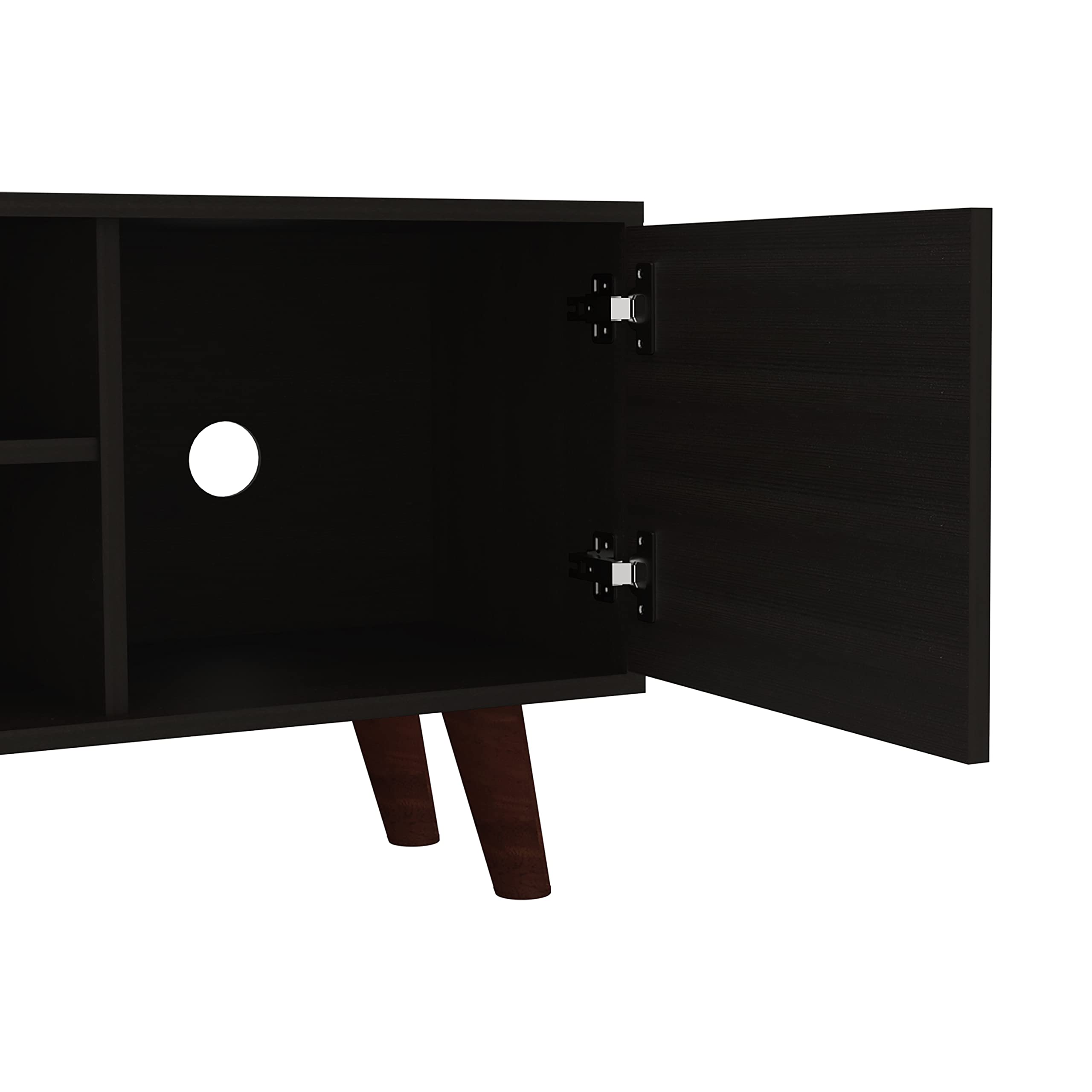 Tuhome 57 Inch TV Stand with 3 Shelves and Single Door Cabinet - Black for Living Room, Bedroom, or Home Theater Setup