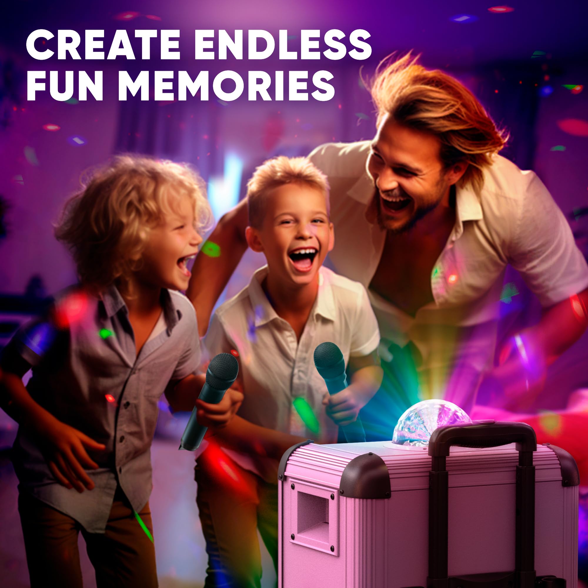MASINGO X1 Karaoke Machine with Bluetooth Wireless Microphones - Portable PA Speaker System with Disco Lights, Lyrics Display & TV Cable for Home Parties, Family Gatherings & Kids Entertainment (Soprano X1 Model)