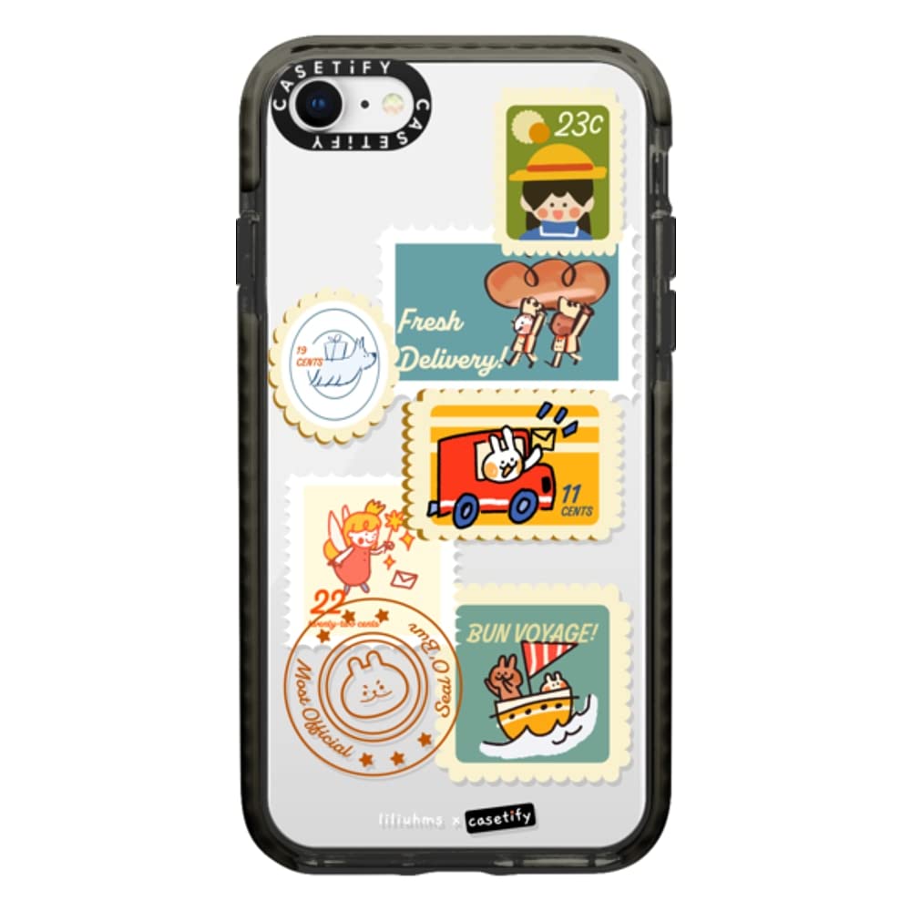 CASETiFY Impact Case for iPhone SE (2020/2022) & iPhone 7/8 - Postage Party Clear Black Protective Phone Cover - Shockproof, Scratch-Resistant for Everyday Use & Travel Protection