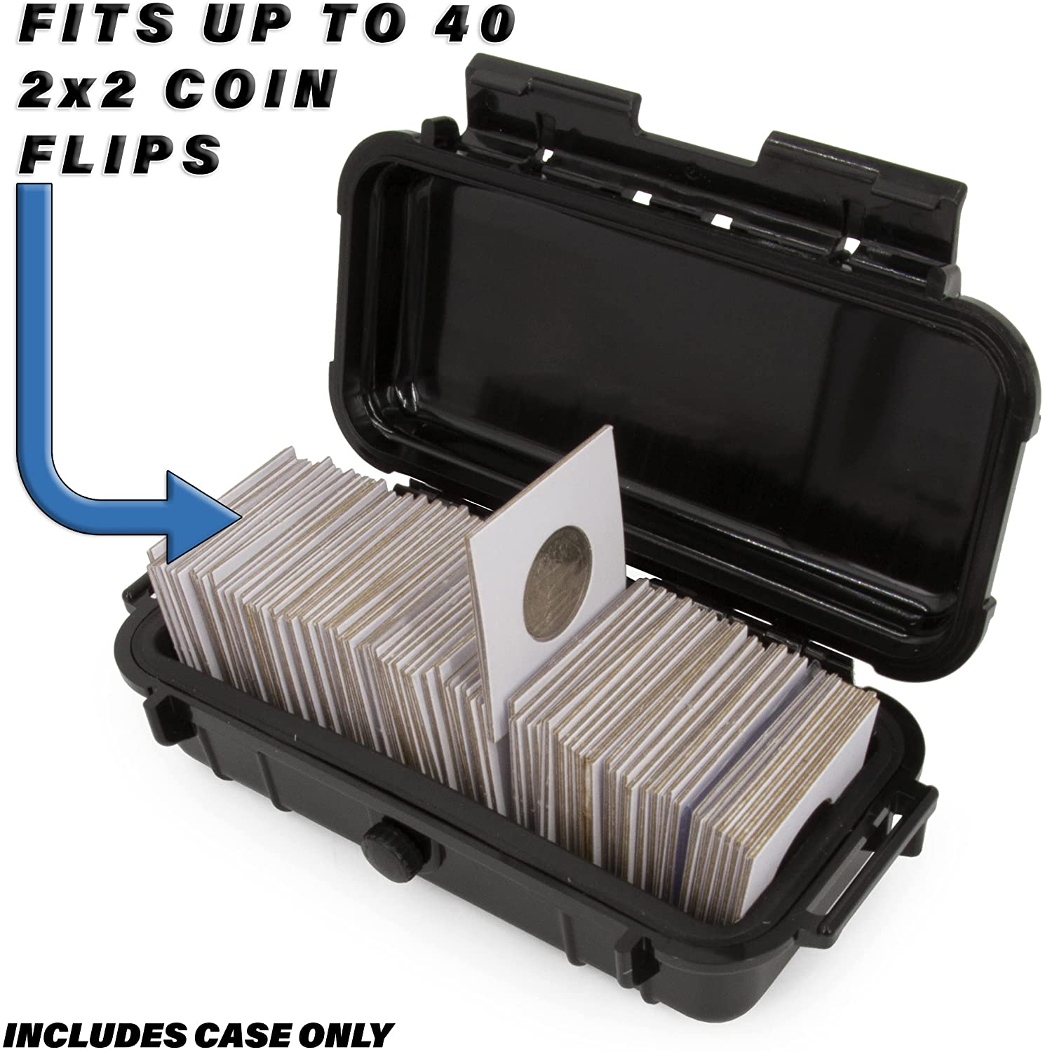 CASEMATIX Airtight Moisture Resistant Coin Storage Box - Holds 2x2 Coin Flips & Coin Collection Supplies (Flips Not Included) | Perfect for Coin Collectors, Numismatic Storage & Long-Term Preservation