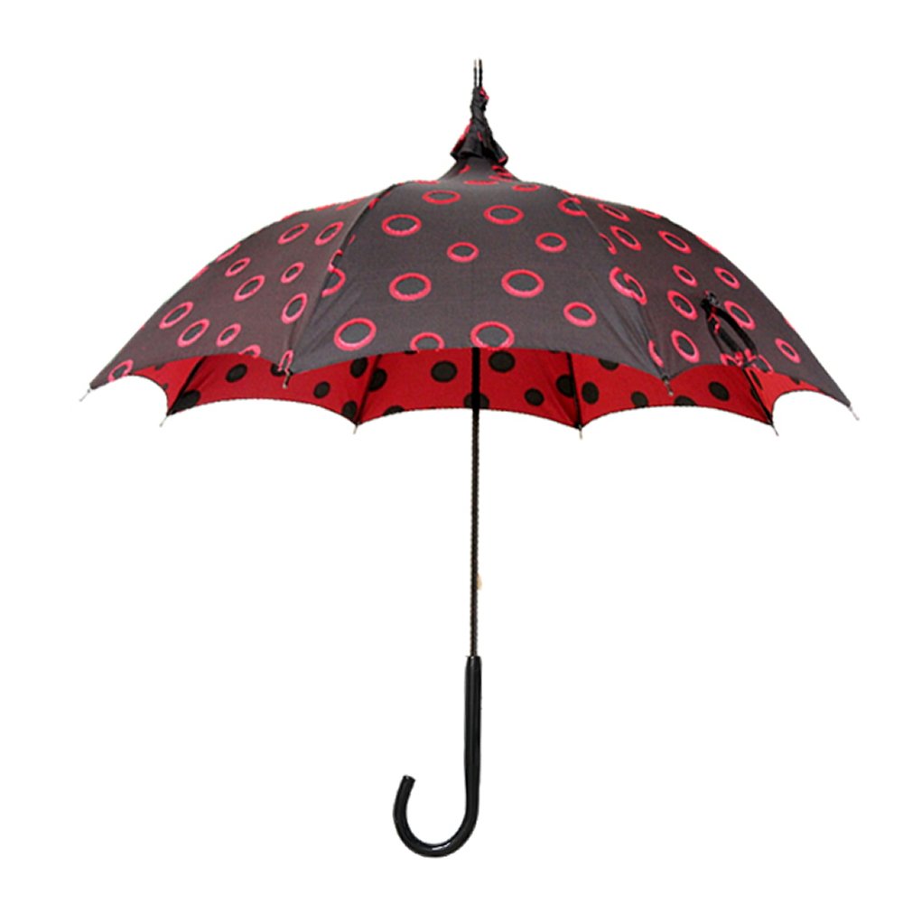 Pagoda Umbrella with Red Circle Jacquard Design - Stylish & Durable Rain Protection for Outdoor Events, Beach, and Garden Use