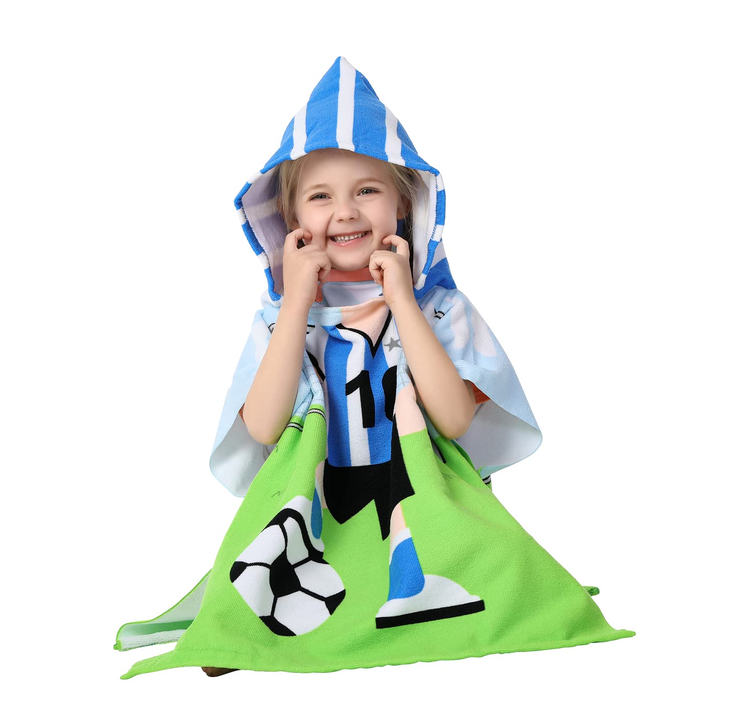 **Athaelay Super Soft Hooded Pool Towel for Kids - Boys & Girls Toddler Bath Beach Swim Poncho Cover-Up, Soccer Theme - Perfect for Swimming, Beach Trips & Sports Activities**