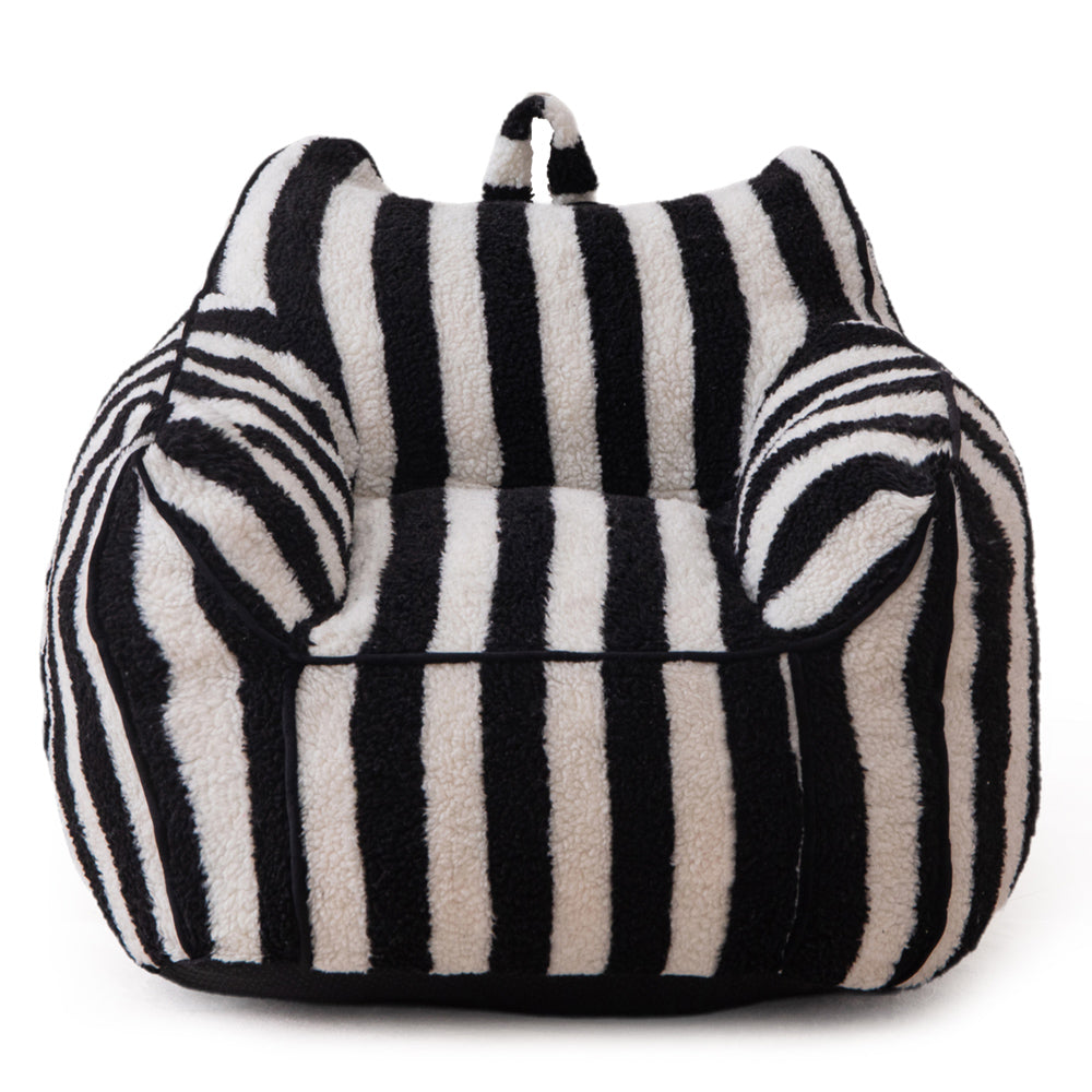 MAXYOYO Kids Bean Bag Chair - Soft Sherpa Bean Bag Couch with Decorative Edges for Boys & Girls | Comfortable Seating for Bedroom, Playroom & Reading Nook (Stripe Black)
