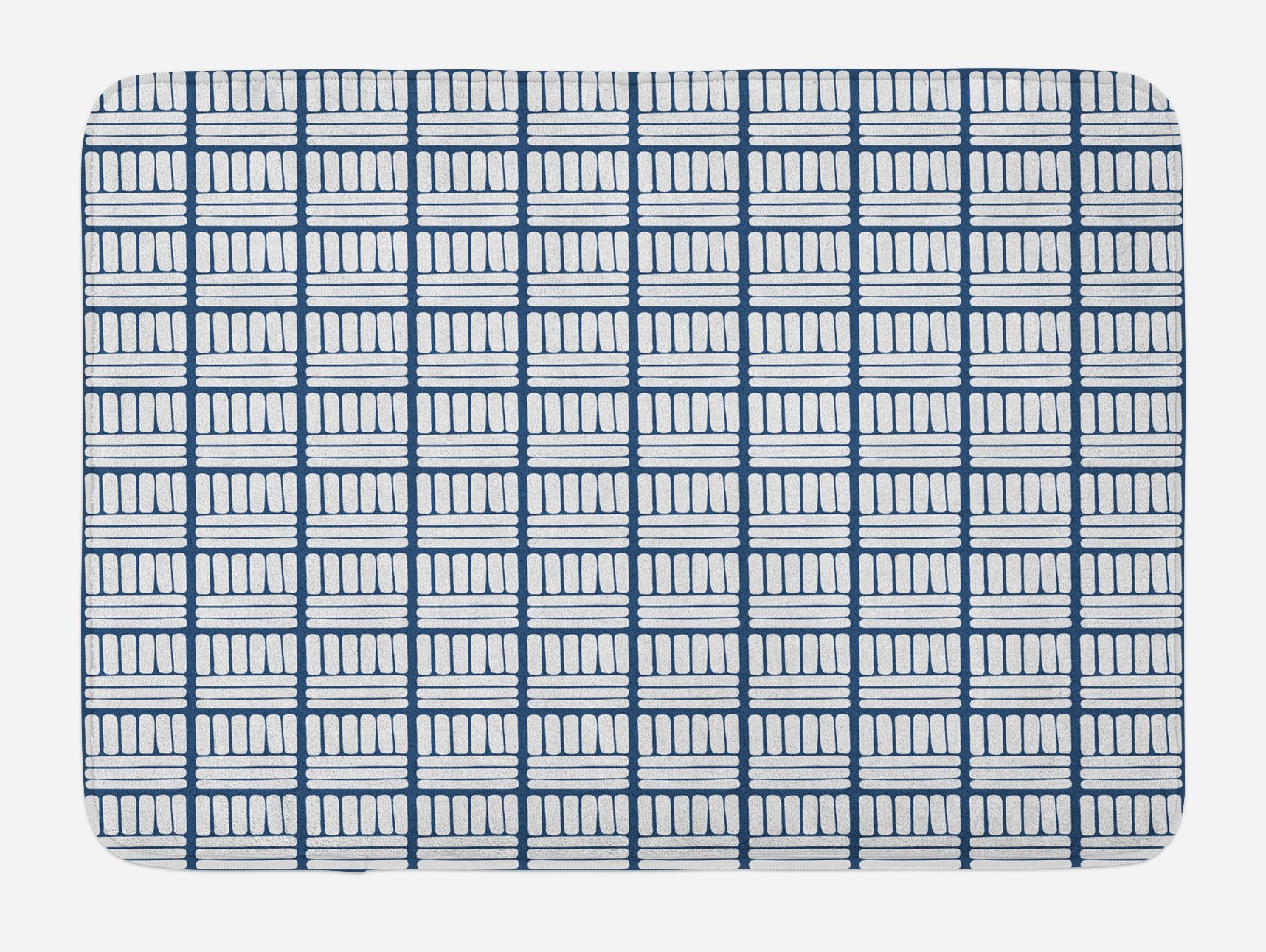 Ambesonne Dutch Bath Mat - Hand Drawn Stripes Delft Pattern Traditional Holland Folklore Design, Non-Slip Plush Bathroom Rug 30