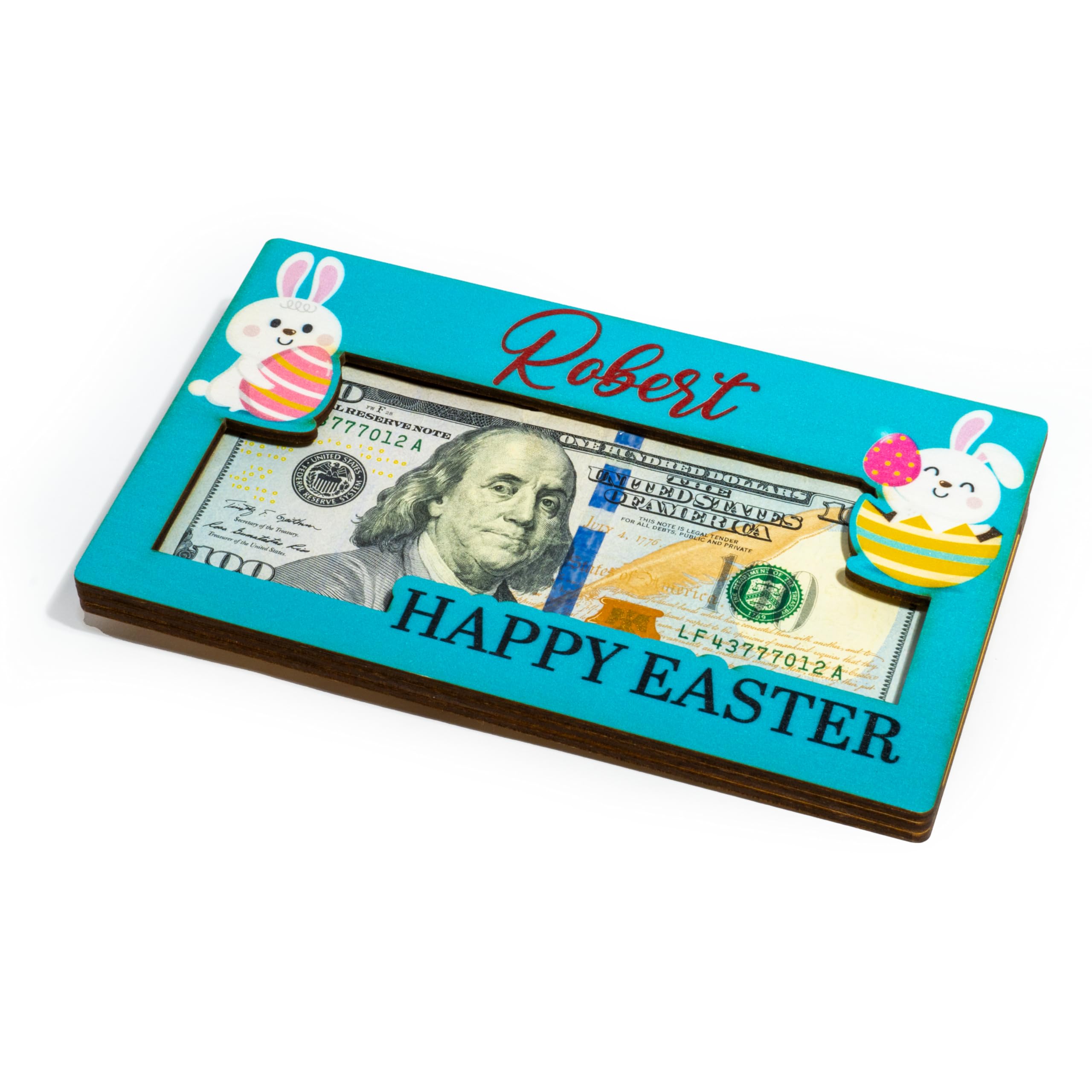 Custom Easter Money Holder for Boys & Girls - Personalized Name & 2-Line Message - 10 Color Options - Adorable Bunny Rabbit Design - Perfect for Easter Gifts, Egg Hunt Prizes & Holiday Cash Gifts