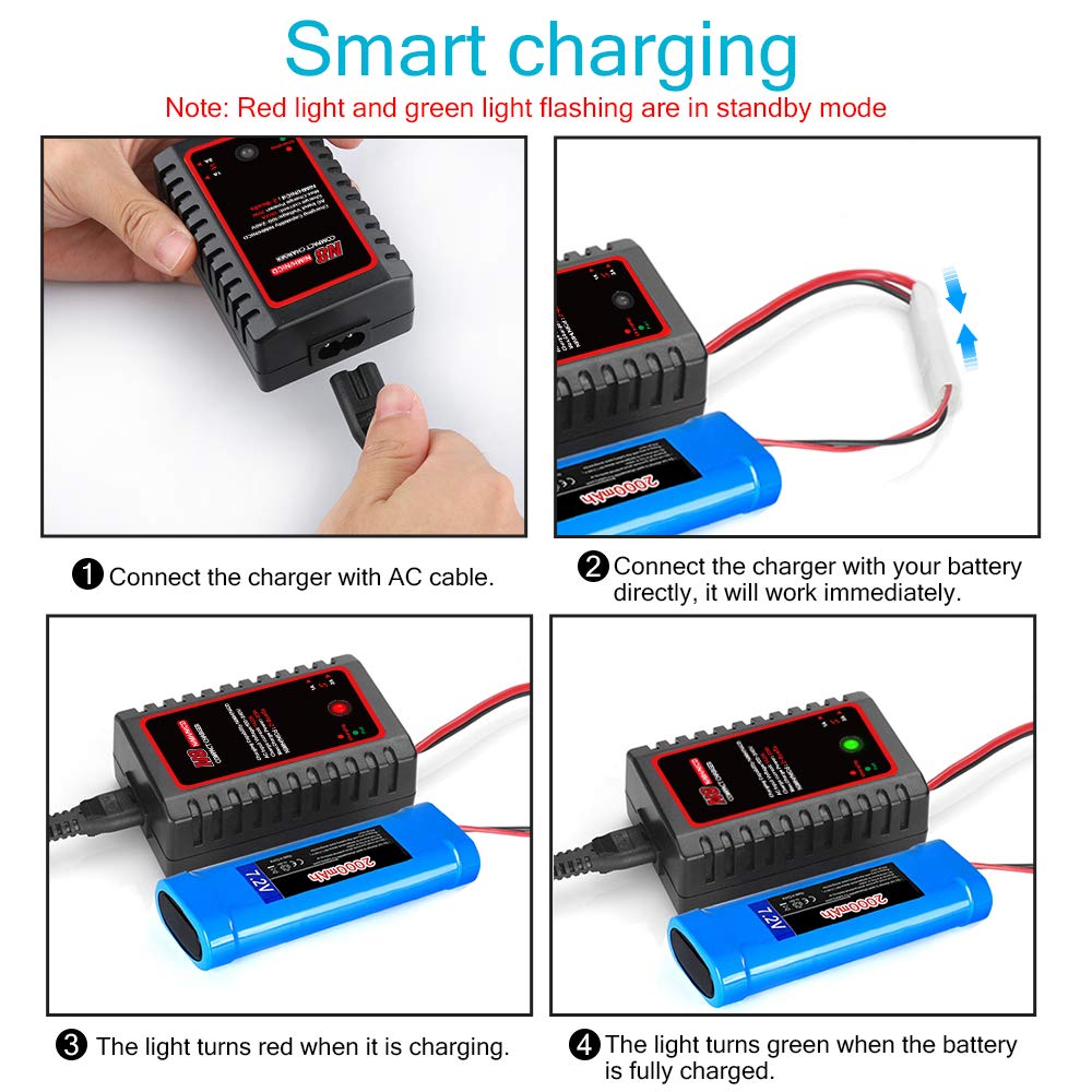 2-8s NiMH/NiCd Battery Charger with Tamiya Connector - 1000mA/2000mA Charging Current for RC Cars, Boats & Hobbies | Fast Charging for RC Vehicles & Remote Control Toys