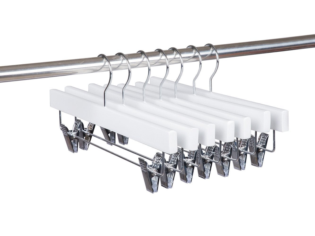White Wooden Pant & Skirt Hanger - Space Saving Closet Organizer for Pants, Skirts, Trousers - Perfect for Home, Office, and Retail Store Display