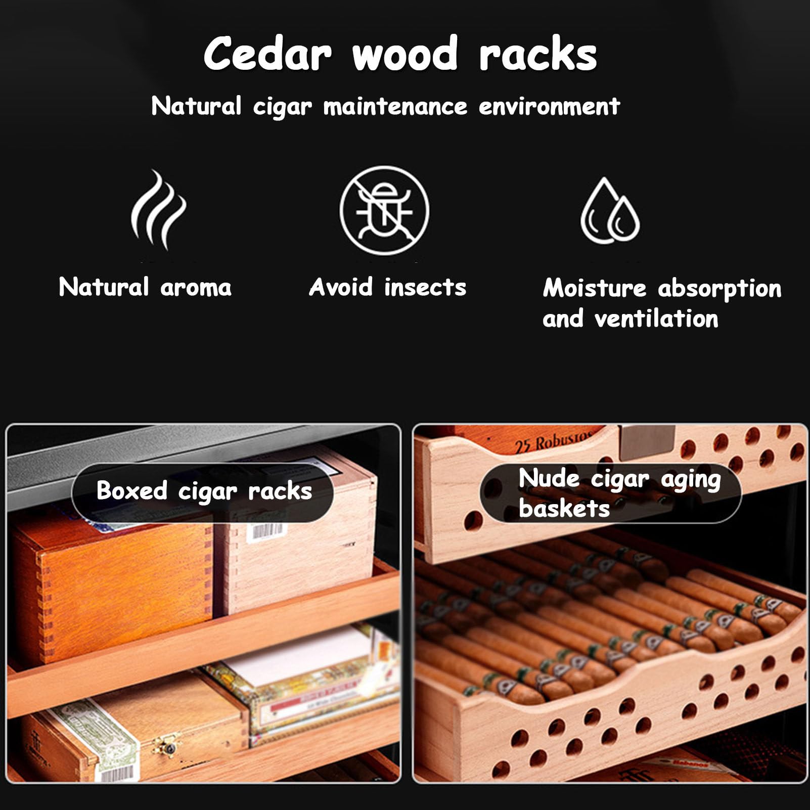 50L Electric Cigar Humidor Cabinet - Holds 200 Cigars & 4 Bottles - Spanish Cedar Wood Shelves - Cooling System - Perfect for Home, Office, or Cigar Lounge Storage