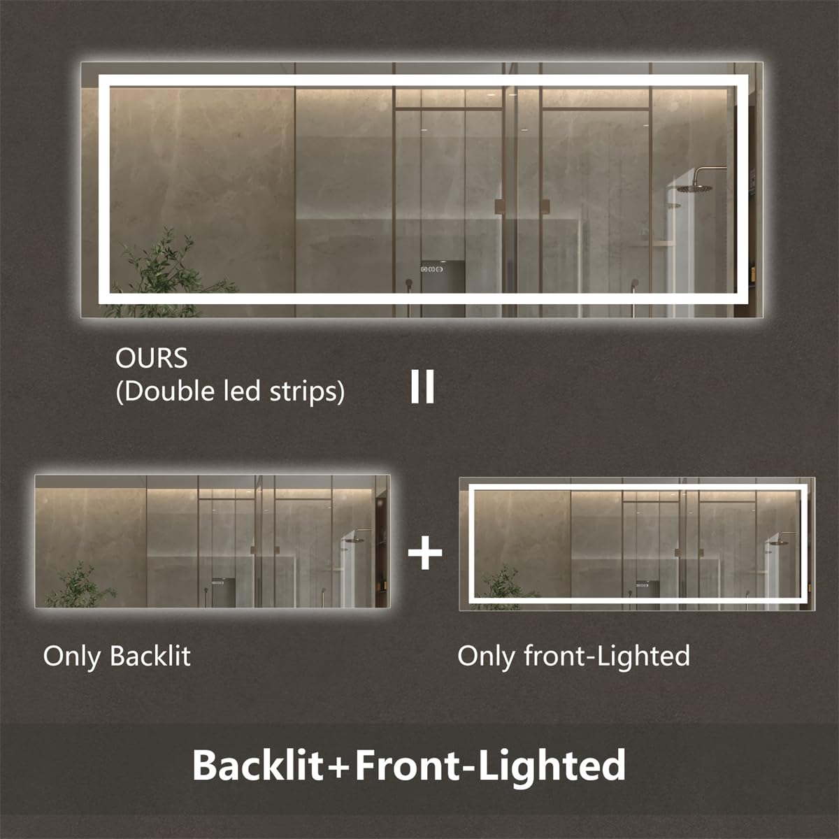 ExBrite 96x36 Inches LED Bathroom Mirror with Anti-Fog & Dimmable Light - Wall Mounted Vanity Mirror with Dual Lighting Modes, Tempered Glass - Perfect for Modern Bathrooms, Dressing Rooms & Makeup Areas