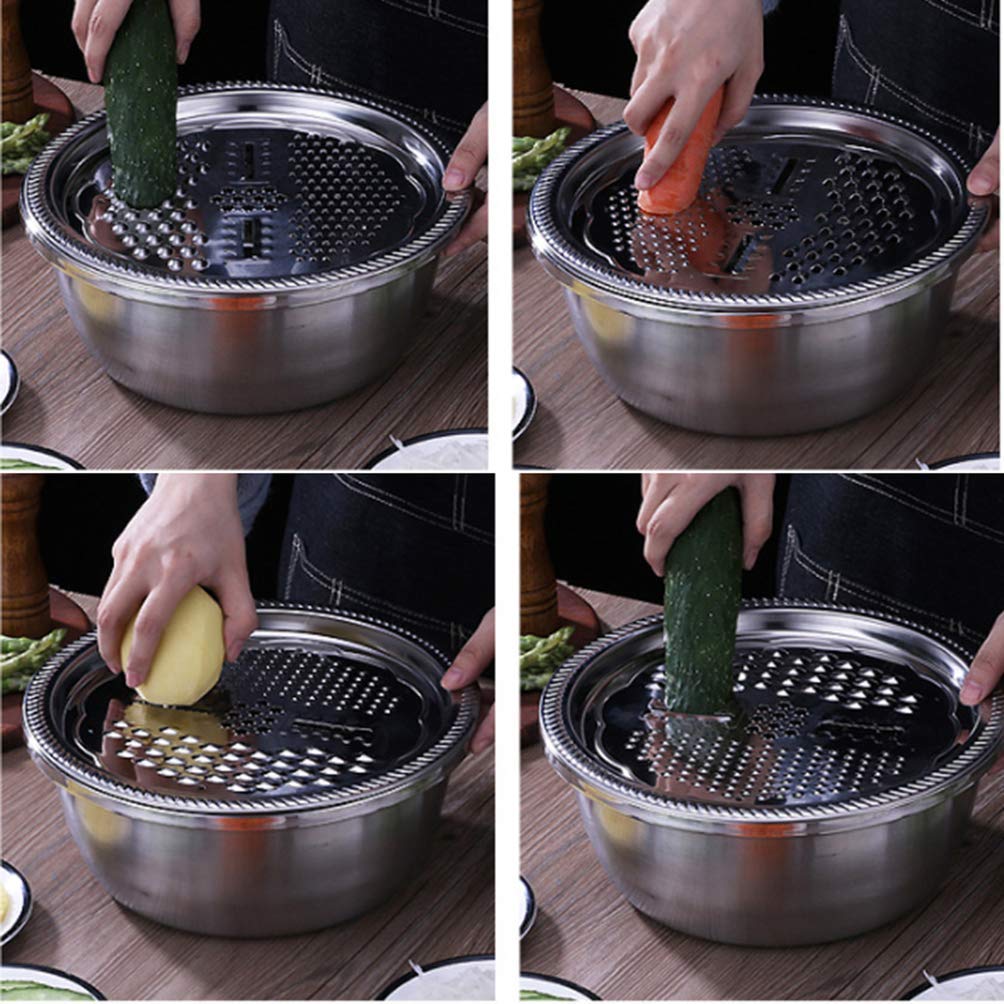 3-Piece Vegetable Cutter Set - Stainless Steel Drain Basket, Grater & Chopper with Food Strainer - Fruit Colander & Veggie Spiralizer (Size S) - Perfect for Salad Prep, Meal Kits & Healthy Cooking