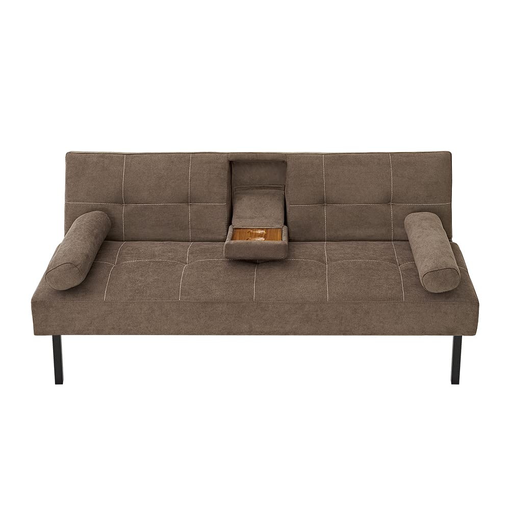 Panana 3-Seater Convertible Futon Sofa Bed - Click Clack Recliner Couch with Fabric Upholstery for Living Room, Guest Room & Small Spaces (Brown) | Multi-Functional Sleeper Sofa for Apartments, Dorms & Studio Living