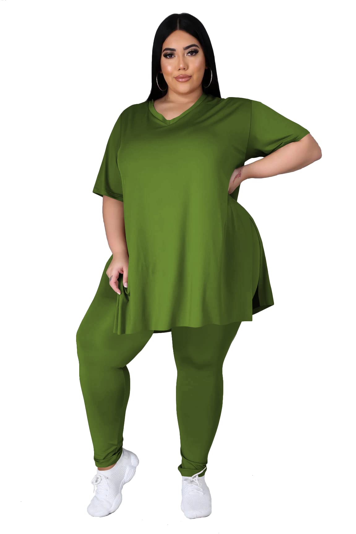 Plus Size Women's 2-Piece Loungewear Set - Oversized T-Shirt & Long Sweatpants Comfy Outfit for Summer | Casual Wear, Home Relaxation, Yoga & Lounge