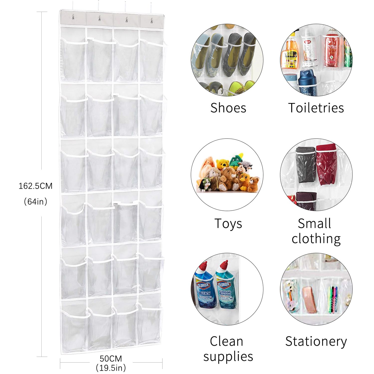 ManGotree Clear Over the Door Shoe Organizer - 24 Pocket Hanging Shoe Rack for Sandals, Sneakers & High Heels | Foldable Shoe Storage Solution for Closet & Entryway Organization (Transparent)