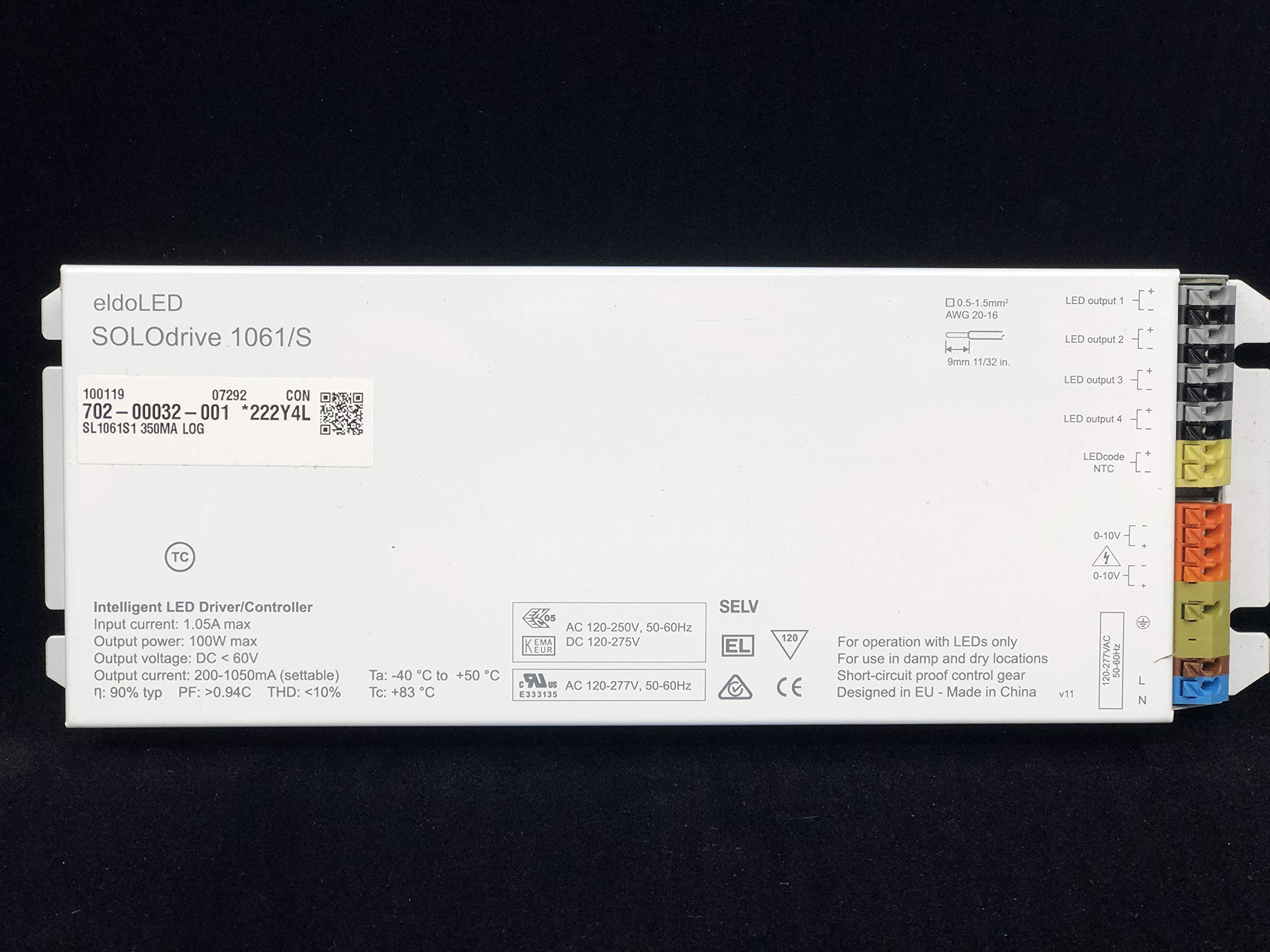 SOLOdrive 1061/S 100W AC LED Driver, 0-10V Dimming, Constant Current, 4x 57V Outputs, Side Feed, Square Metal Housing - Perfect for Commercial LED Lighting & Architectural Applications