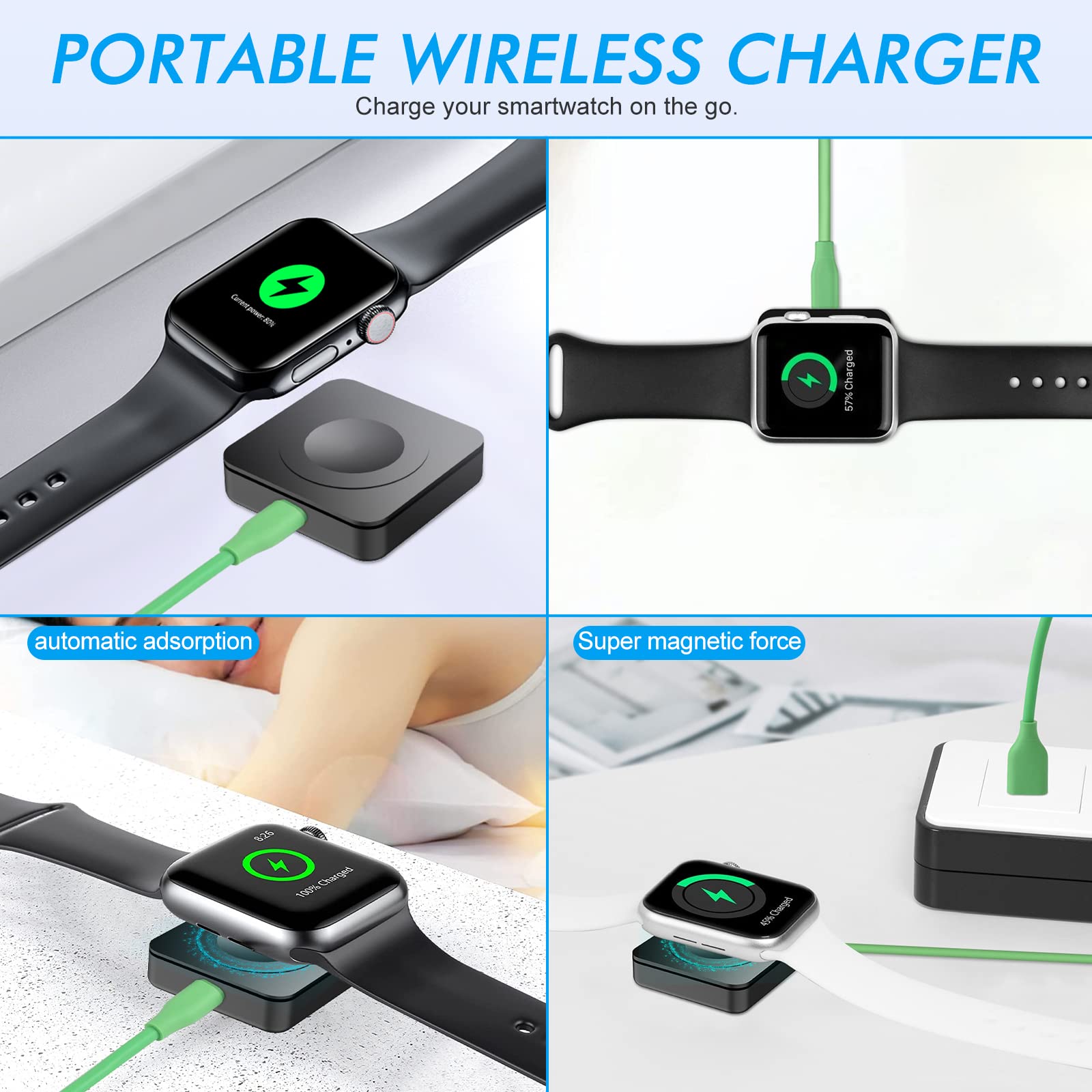 2 in 1 USB A Fast iWatch Charger MFI Certified 3.3FT Wireless Charging Cable for Apple Watch Series 8/7/6/5/4/3/2, iPhone & AirPods - Portable Travel Charger for Home, Office & Car (Black)