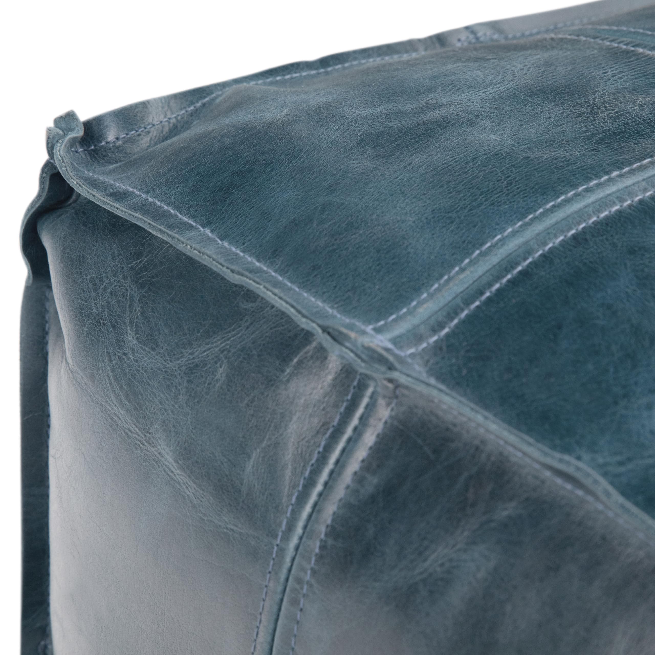 SIMPLIHOME Manning Boho Square Pouf in Teal - Genuine Leather Ottoman for Living Room, Bedroom, Nursery & Dorm - Stylish Footrest, Seating & Home Decor Accent