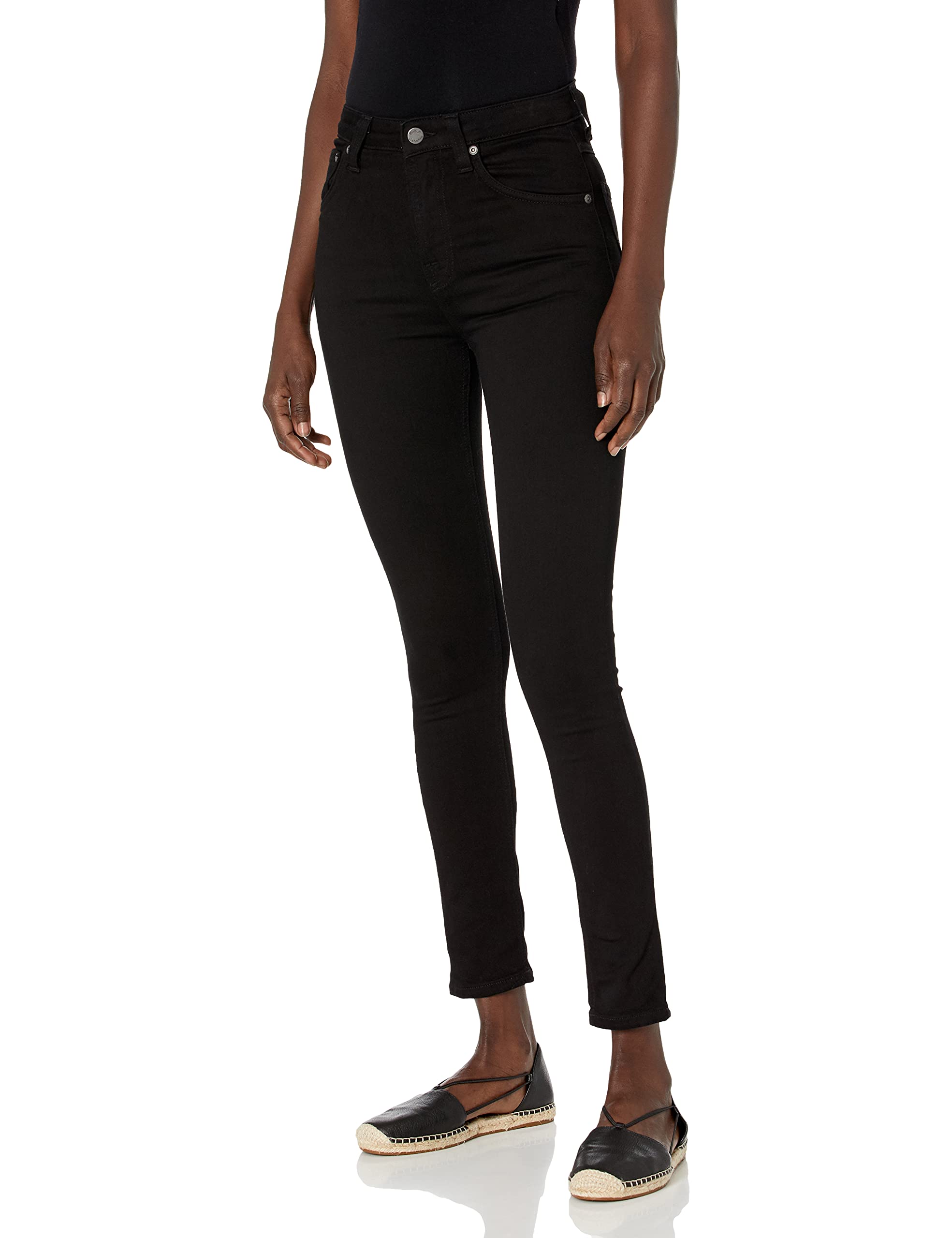 Nudie Jeans Women's High Top Tilde Raven Black Skinny Jeans - Stylish Stretch Denim Pants for Casual Wear & Night Out