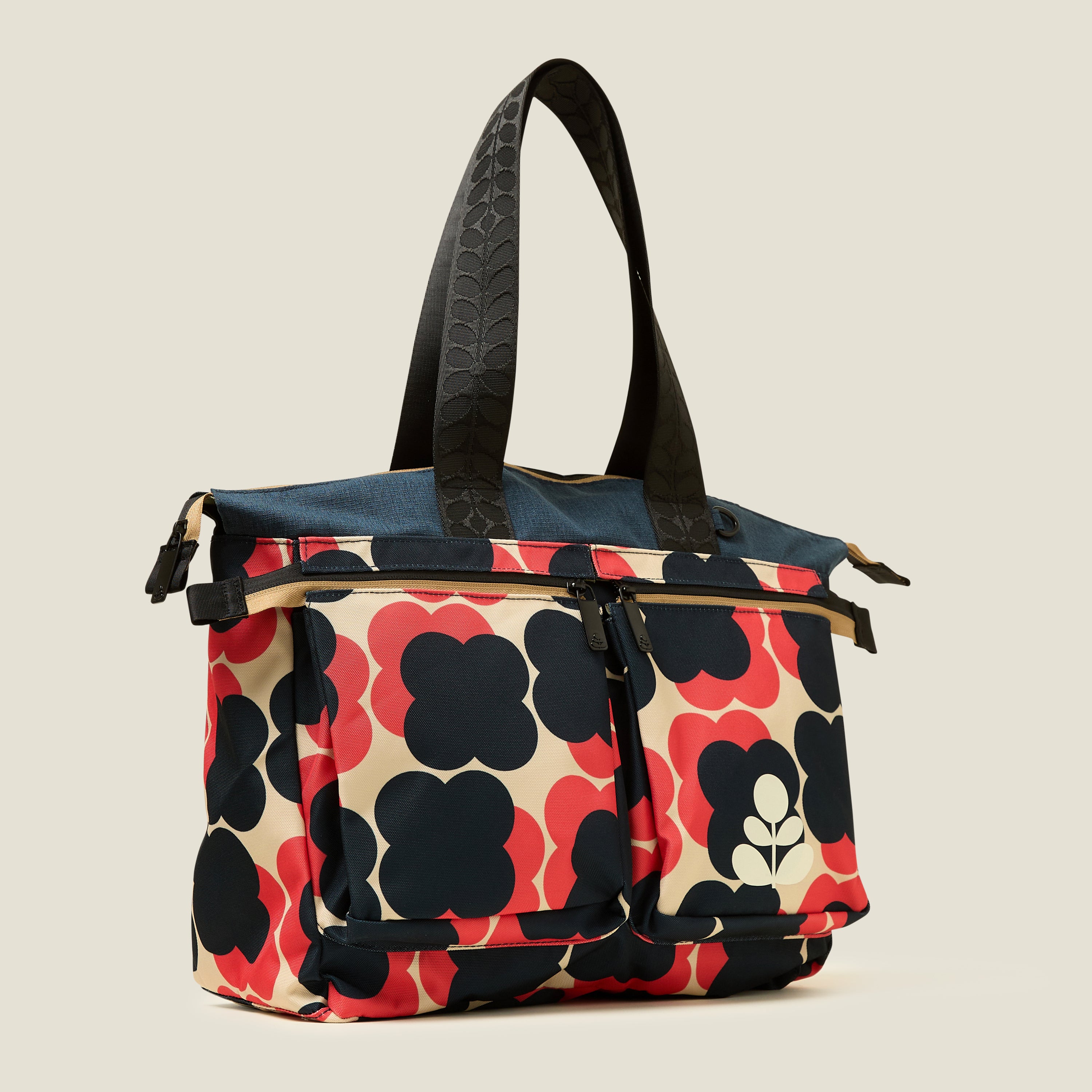 Axis Tote Bag - Floating Flower Print in Navy & Red - Perfect for Beach Outings, Shopping, and Everyday Use