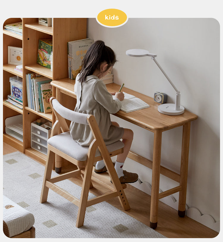 Solid Oak Wood Adjustable Height Study Desk - Narrow L-Shaped Home Office Desk for Small Spaces | Perfect for Remote Work, Online Classes & Crafting