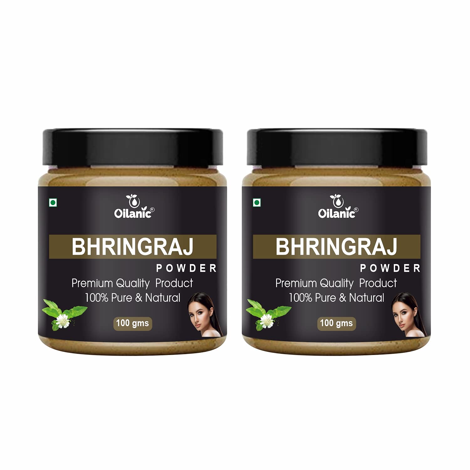 Oilanic 100% Pure Natural Bhringraj Powder for Hair Growth & Skin Care - 2 Pack (200g Each) | Ayurvedic Herbal Treatment for Dandruff, Hair Fall & Glowing Skin