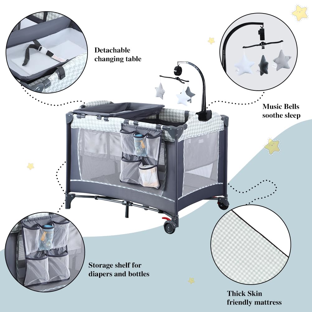 4-in-1 Baby Bassinet Bedside Sleeper with Mattress & Toys - Portable Nursery for Newborns