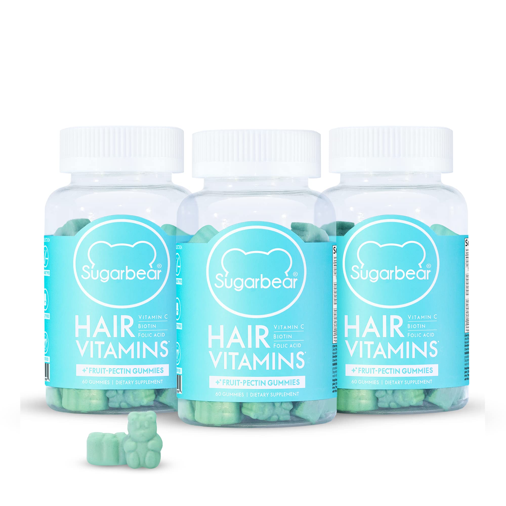 SugarBear Hair Vegan Gummy Vitamins with Biotin, Vitamin C & B12 for Hair Growth - Zinc for Healthy Skin & Nails - 3 Month Supply with Free Hair Brush - Perfect for Daily Hair Care & Beauty Routine