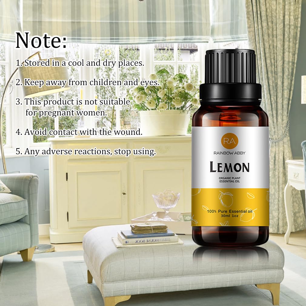 100% Pure Natural Organic Lemon Essential Oil (30ML) - Aromatherapy for Diffuser, Massage & Yoga | Perfect for Stress Relief, Home Scenting & Relaxation