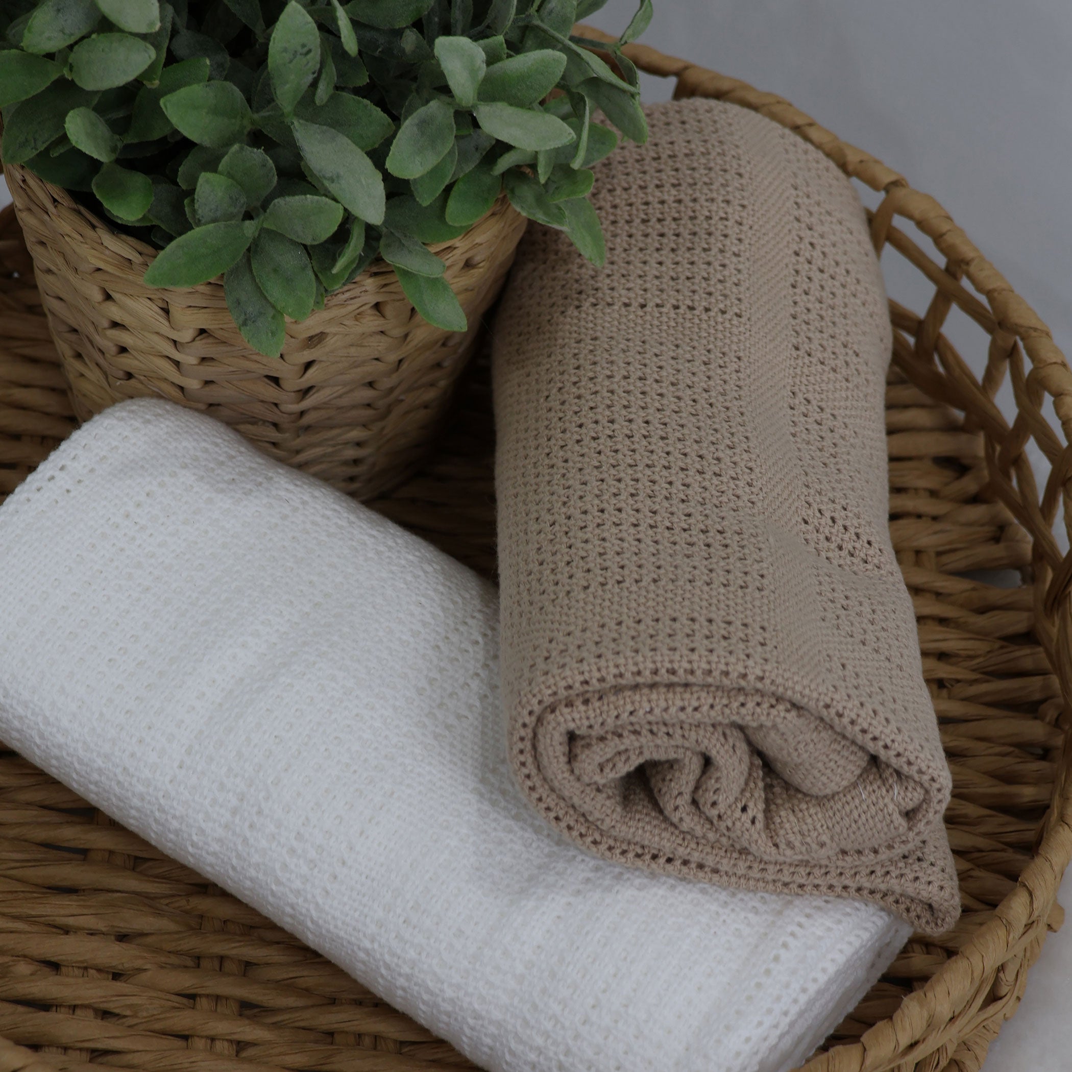 Organic Cotton 2-Pack Baby Cellular Blankets - Breathable & Soft for Newborns & Toddlers - Perfect for Nursery, Stroller & Car Seat - Chestnut Brown